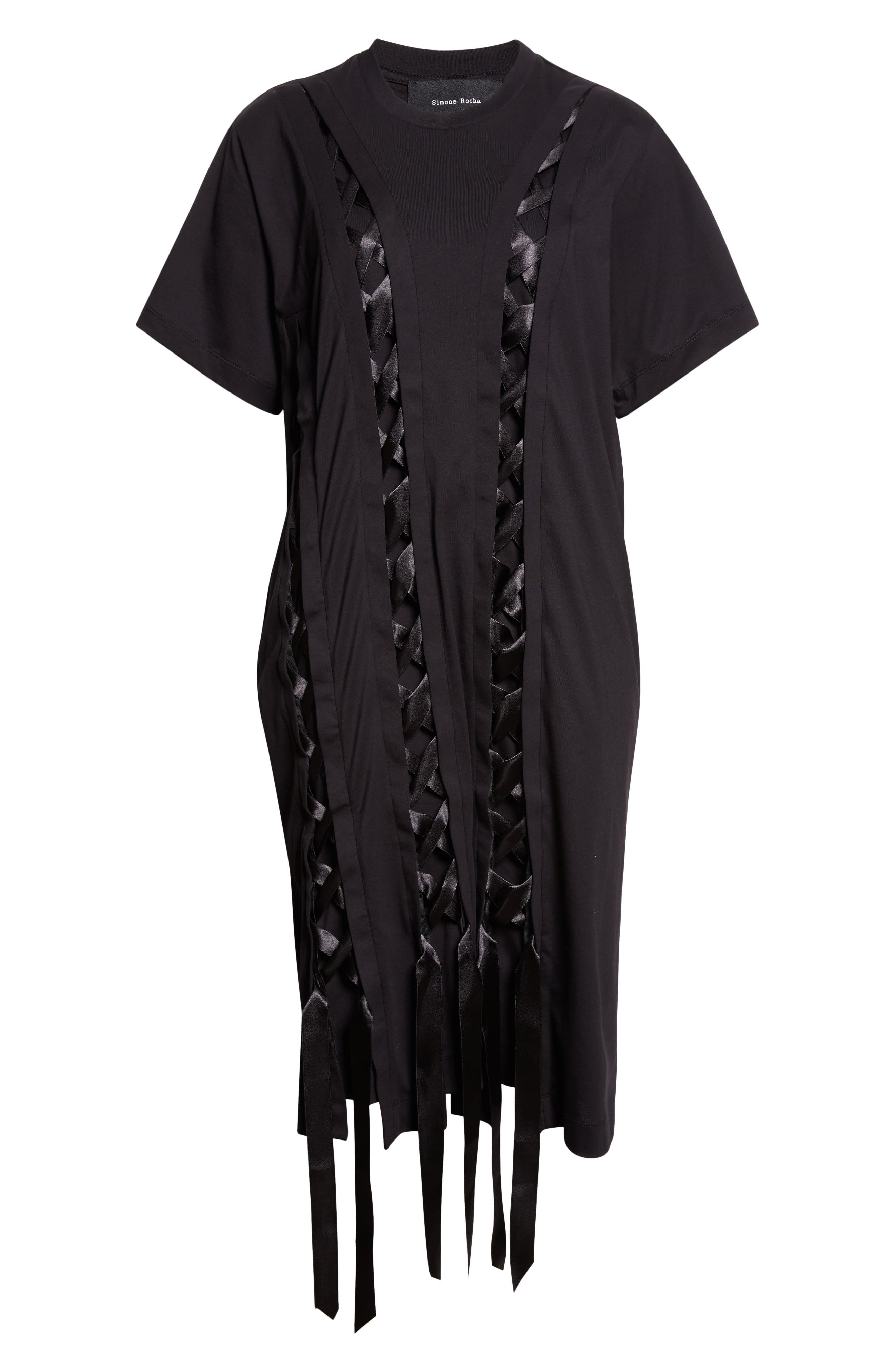 Simone Rocha Unraveling Ribbon Inset T-Shirt Dress in Black at Nordstrom - 5