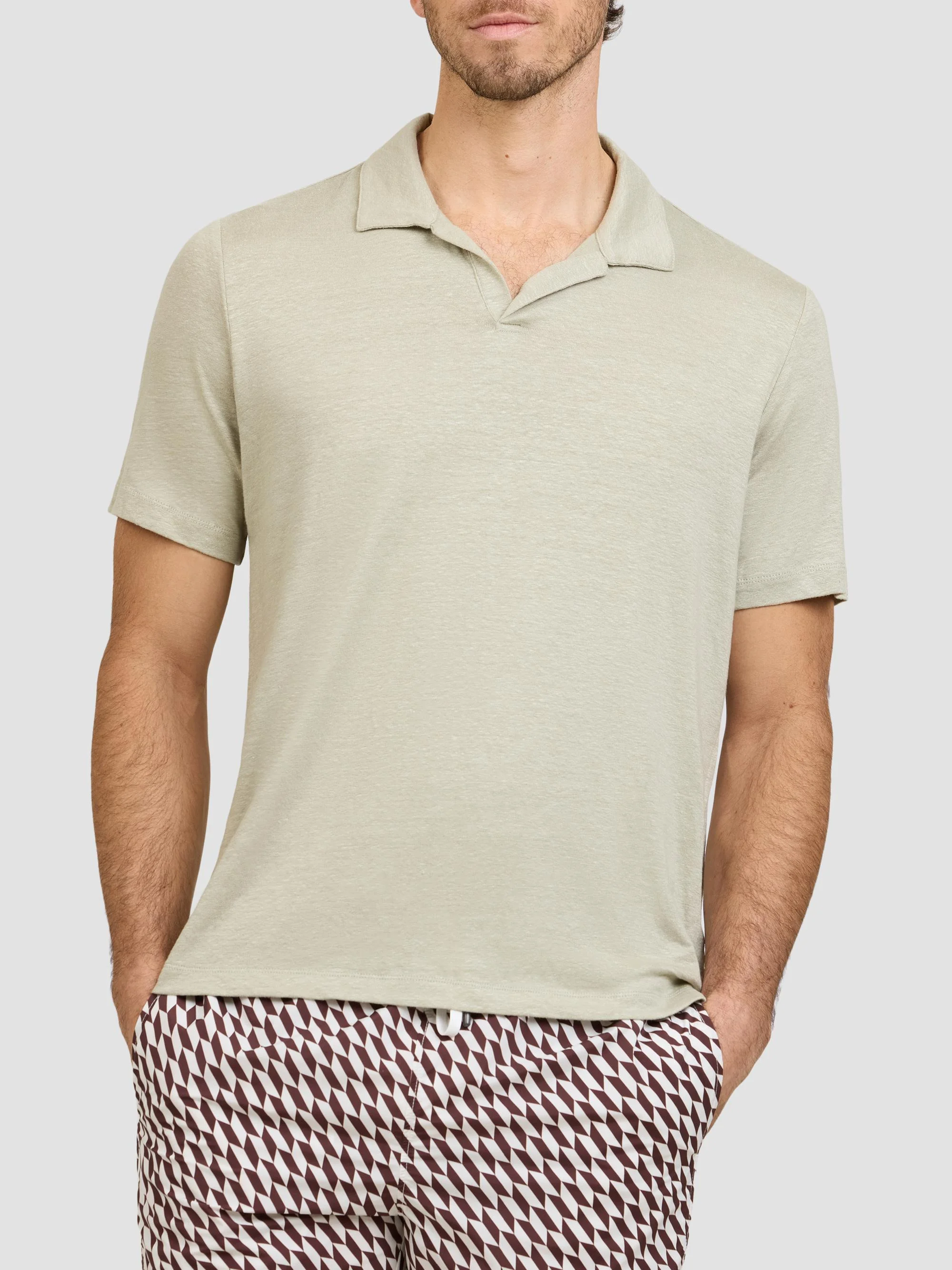 Men's Shaun Stretch-Linen Polo Shirt - Elm - 1