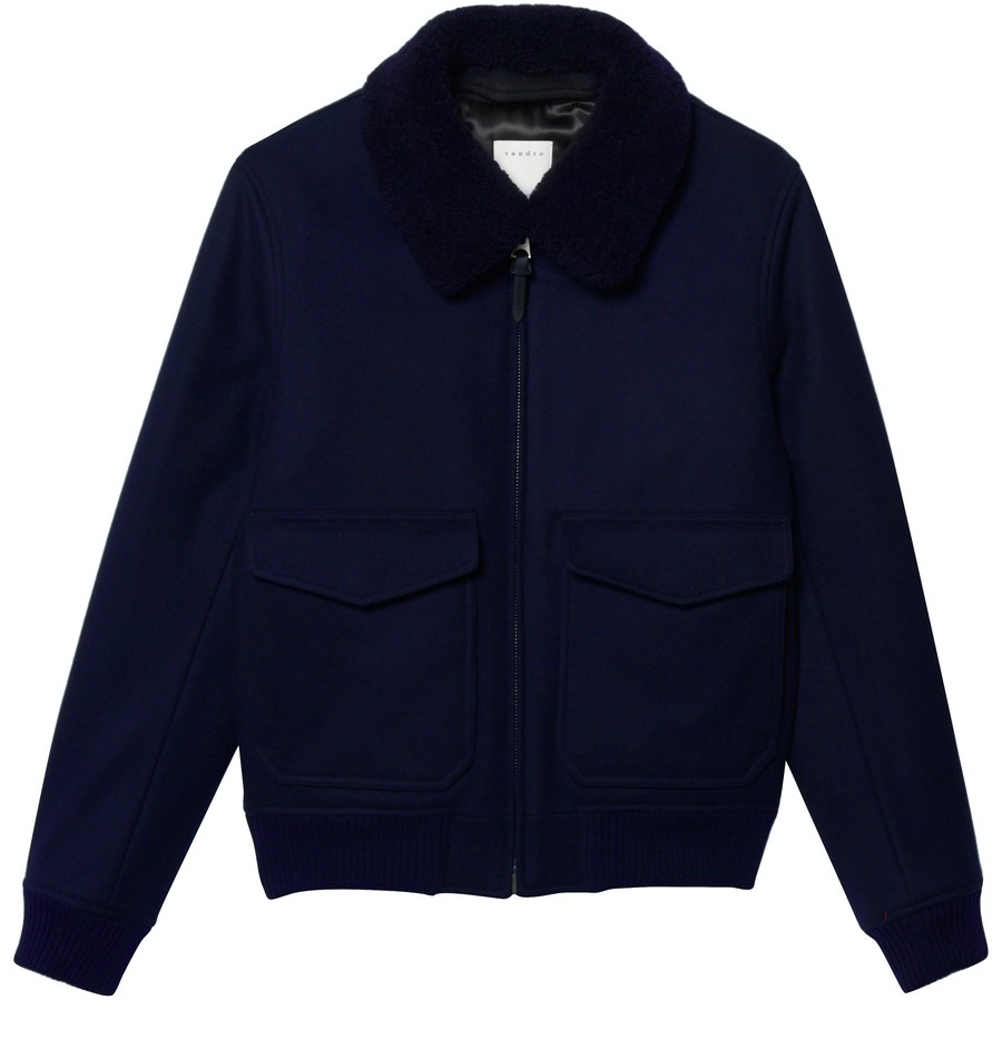 Sandro aviator jacket with sheepskin collar clearance