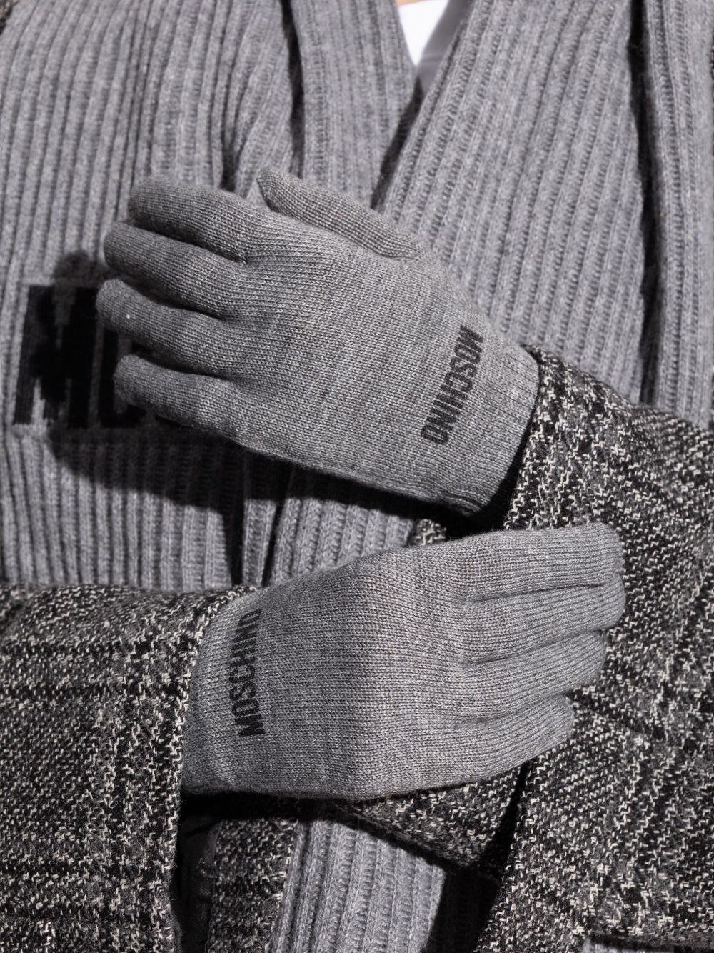 logo-embroidered ribbed gloves - 6