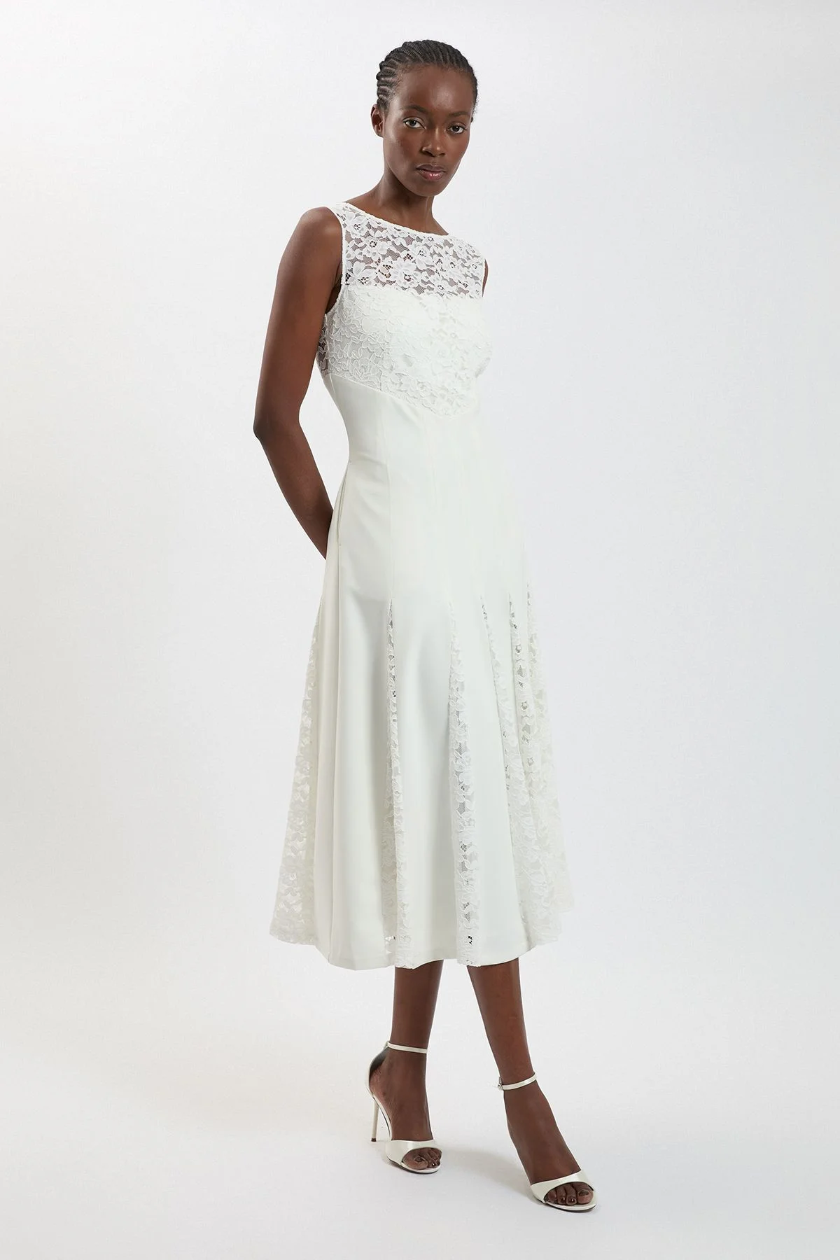 Compact Stretched Lace Detail Midi Dress - 1