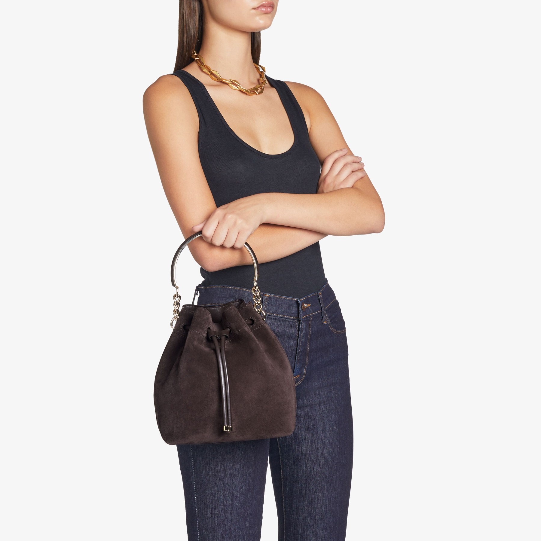 Bon Bon Bucket
Coffee Suede Bucket Bag - 2