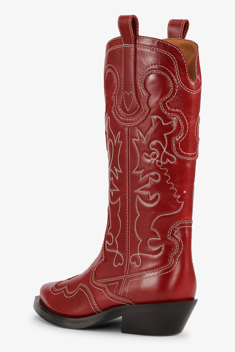 GANNI RED MID SHAFT EMBROIDERED WESTERN BOOTS outlook