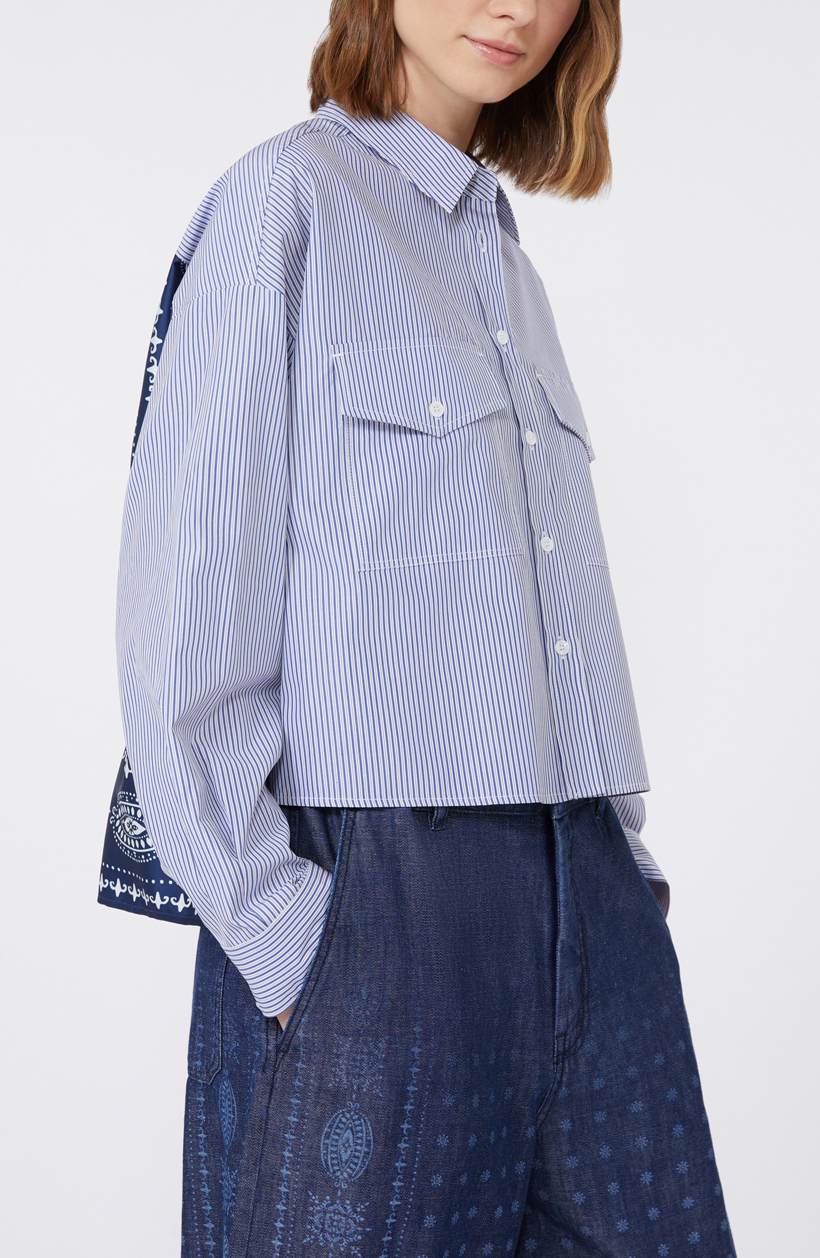 Weekend Max Mara Doria Stripe Colorblock Button-Up Shirt in Navy at Nordstrom - 4