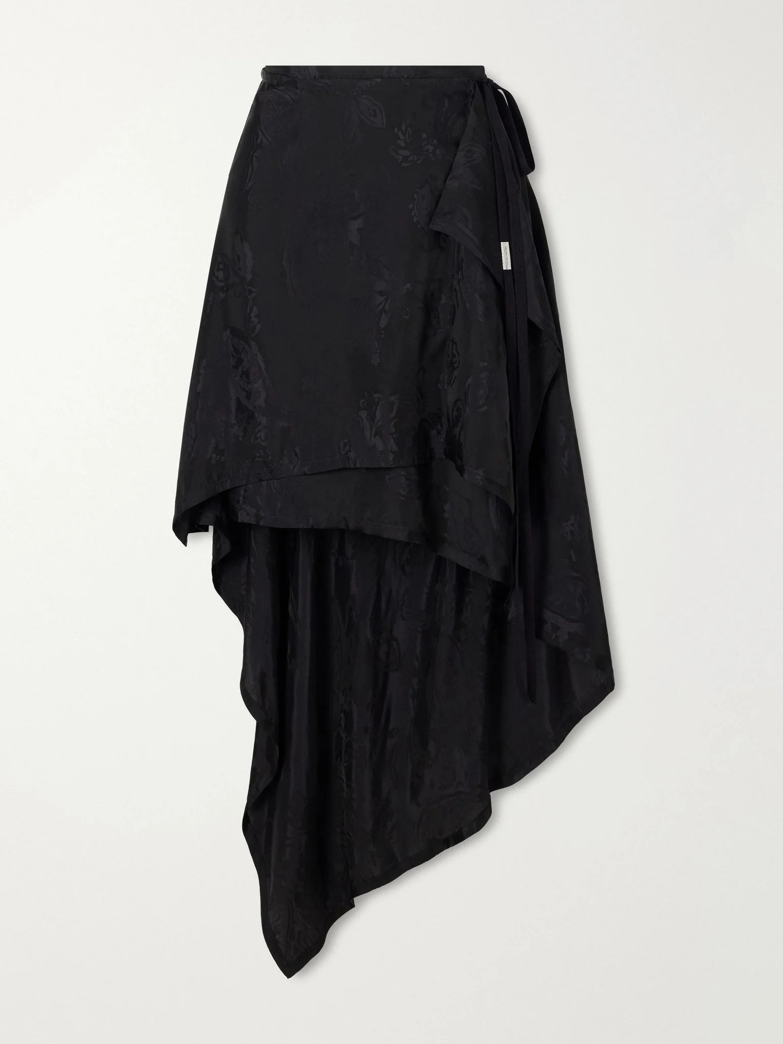 Birit paisley-jacquard satin asymmetric wrap midi skirt Black - 1