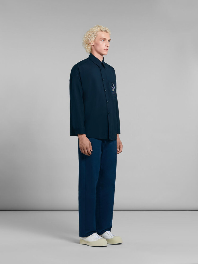 DEEP BLUE WOOL SHIRT WITH EMBROIDERED DRAGON 6