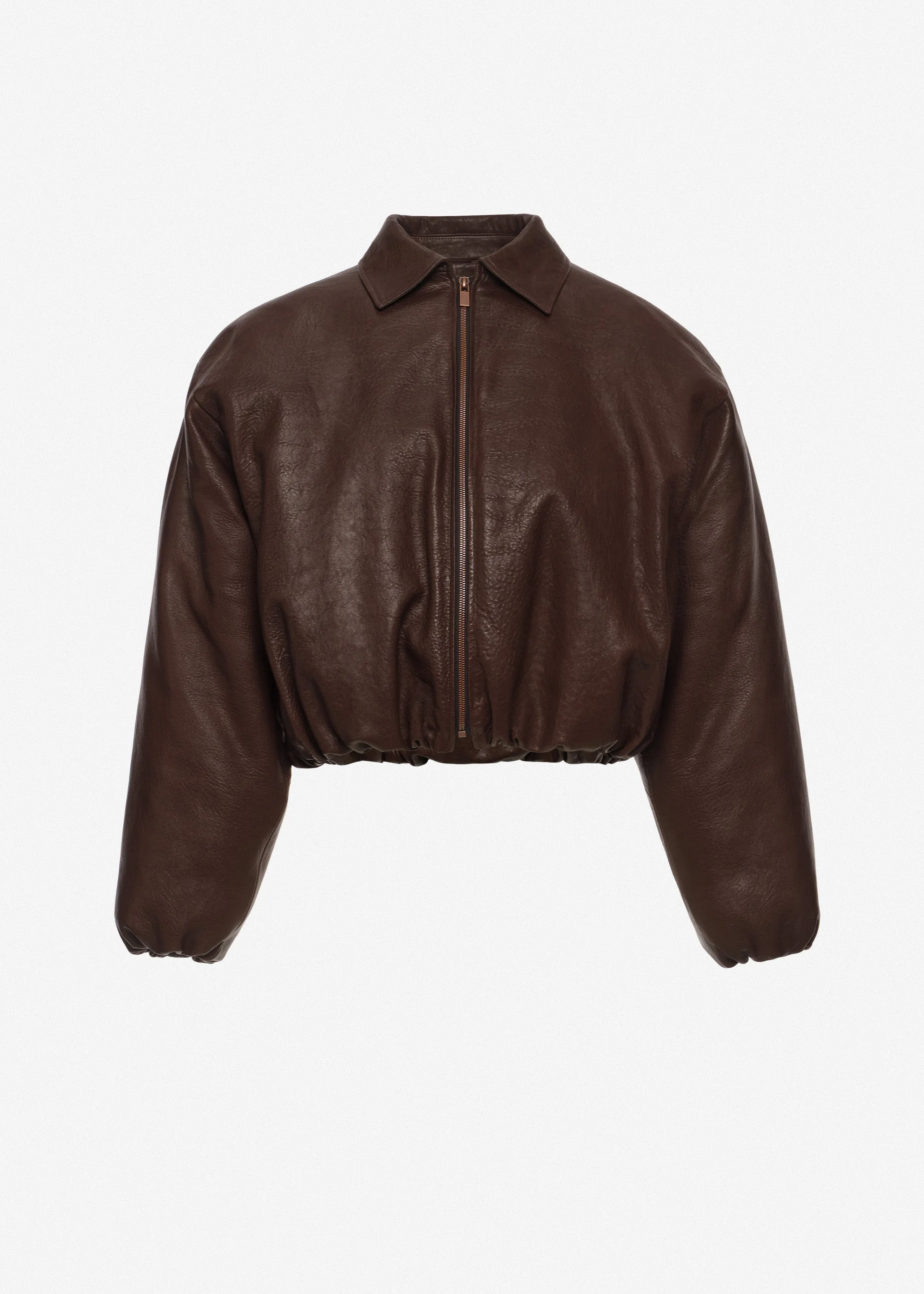 Cropped leather bomber jacket in dark brown - 1