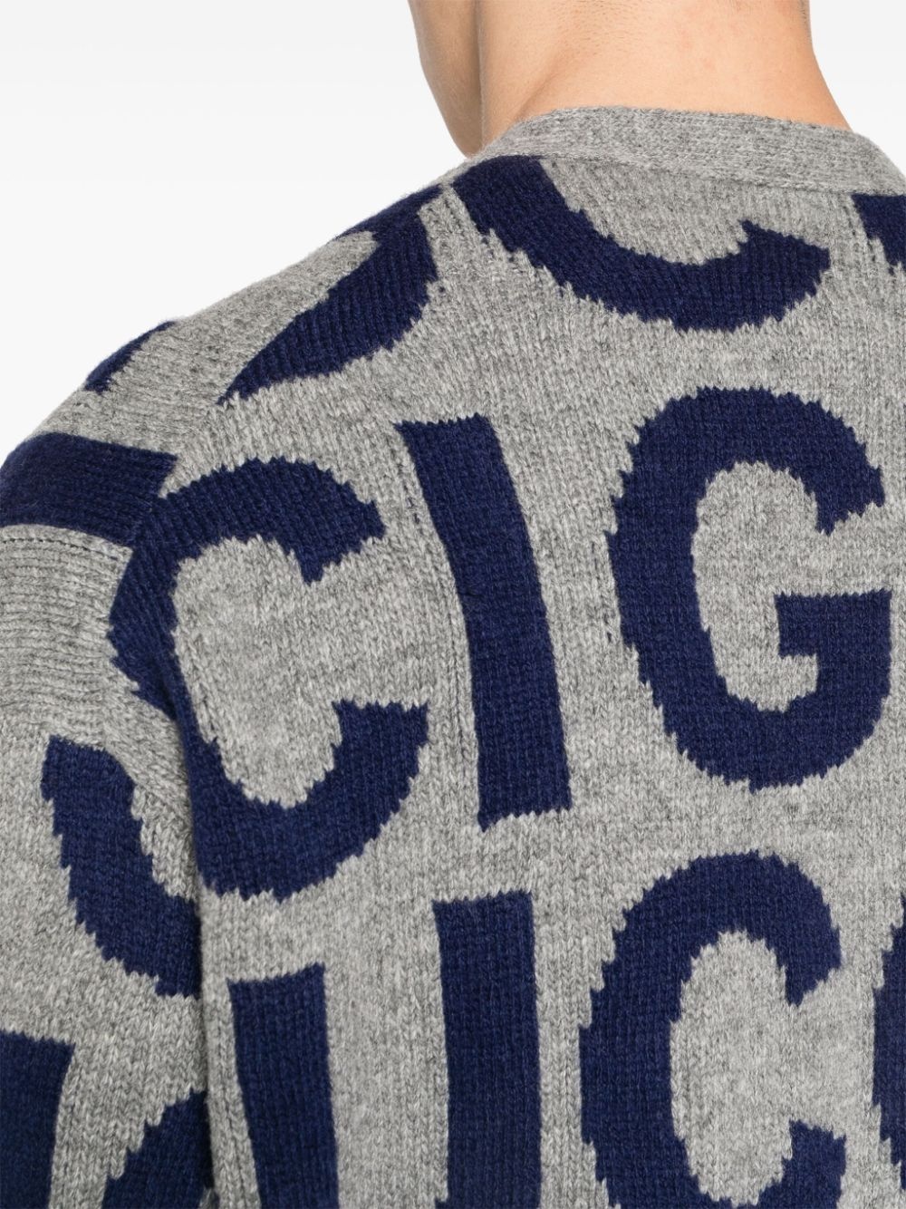 logo-intarsia wool cardigan - 5