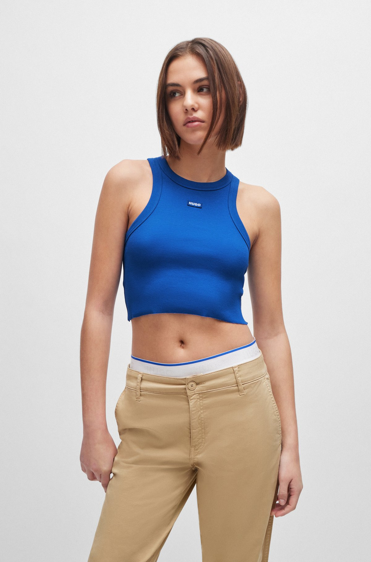 TANK TOP IN RIBBED STRETCH COTTON WITH LOGO BADGE - 2