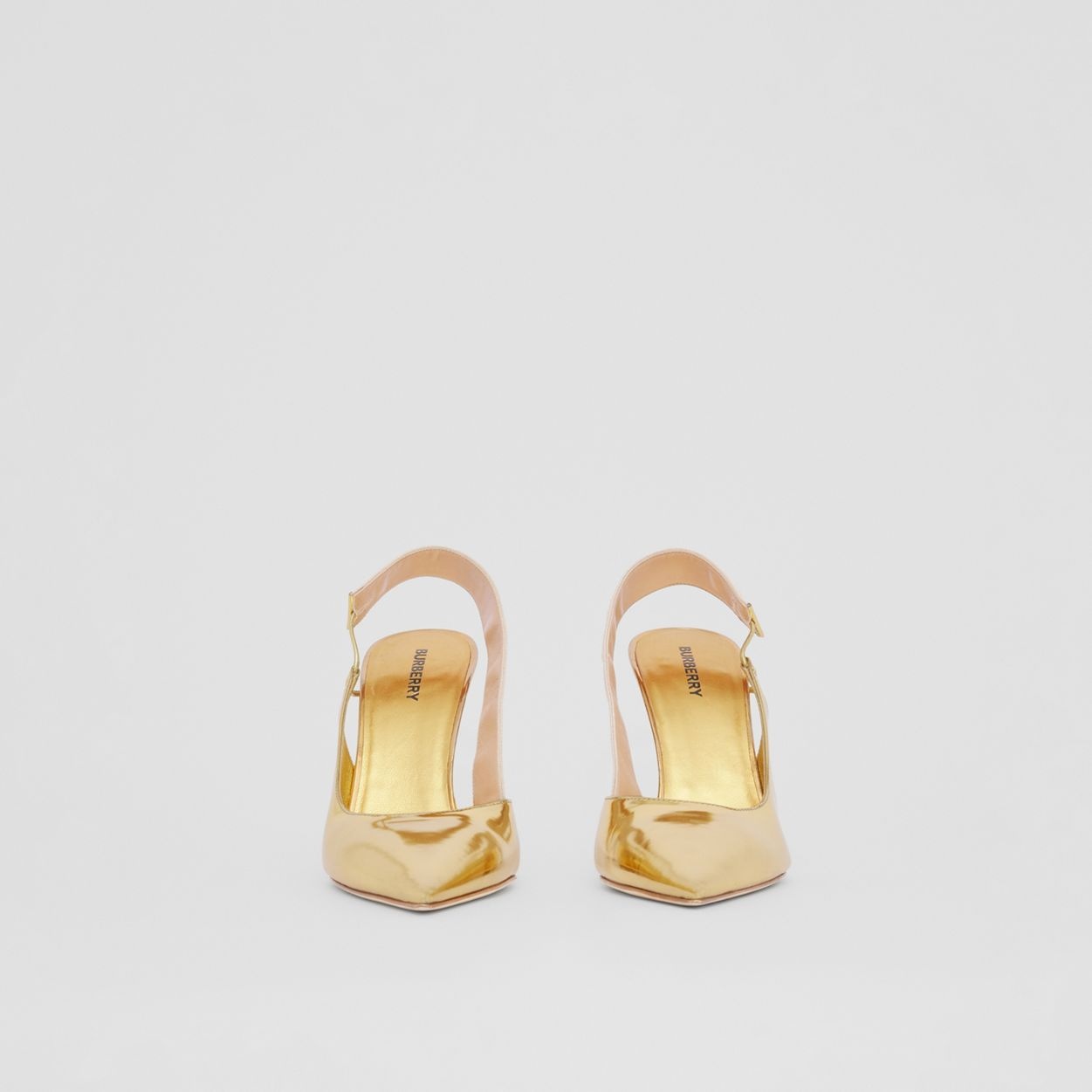 Metallic Leather Slingback Pumps - 4
