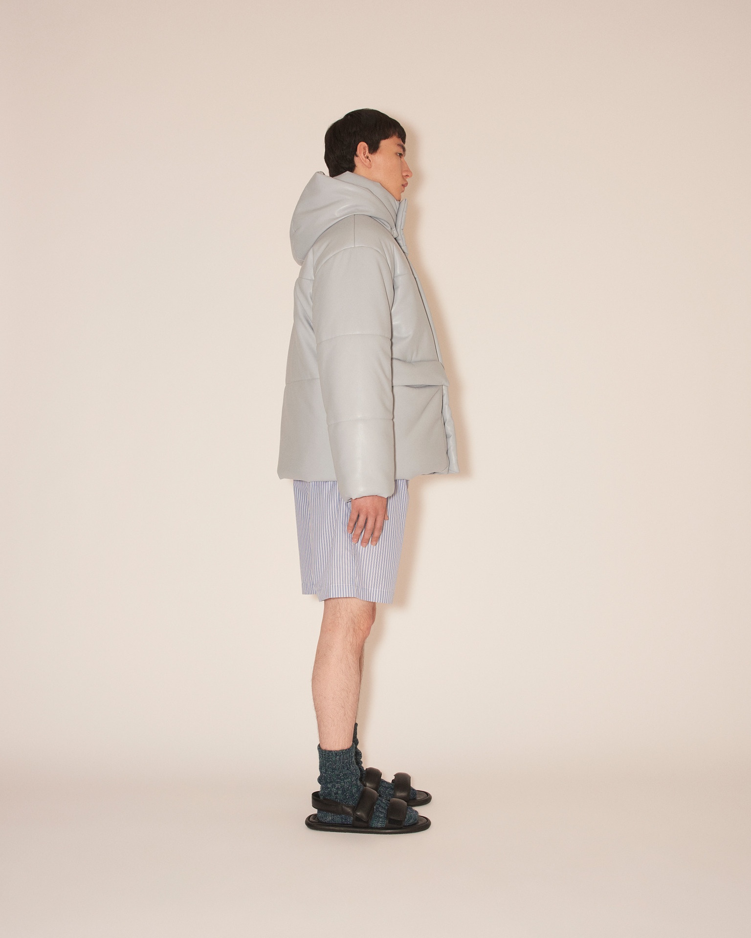 HIDE MENS - OKOBOR™ alt-leather hooded puffer - Dusty blue - 4