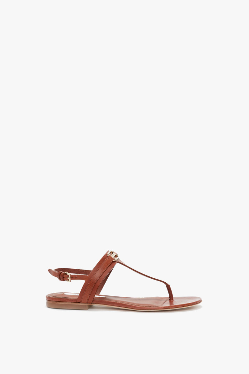 Flat Chain Sandal In Tan Leather 1