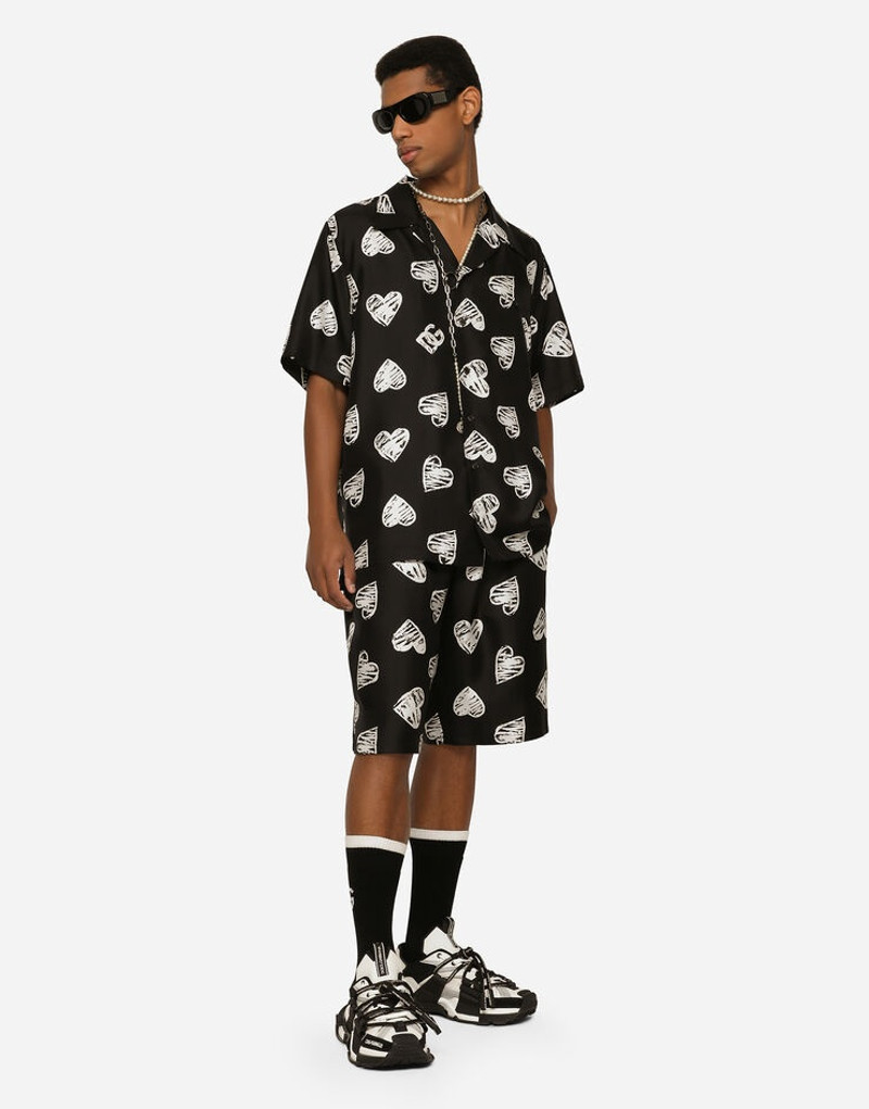 Silk jogging shorts with DG heart print 5