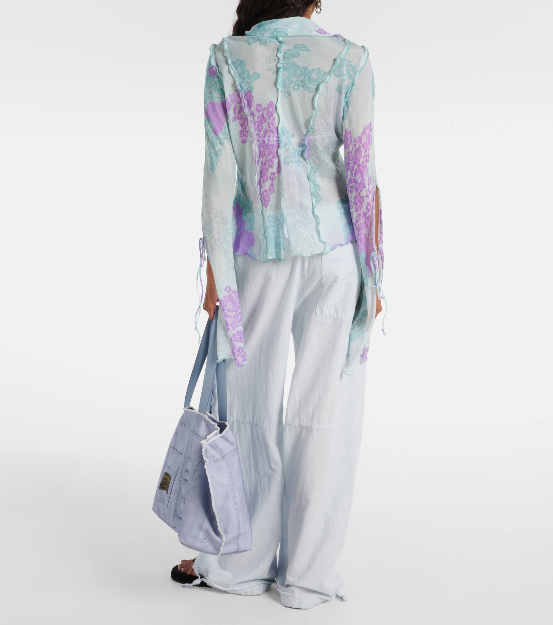 Printed cotton and silk chiffon top - 3