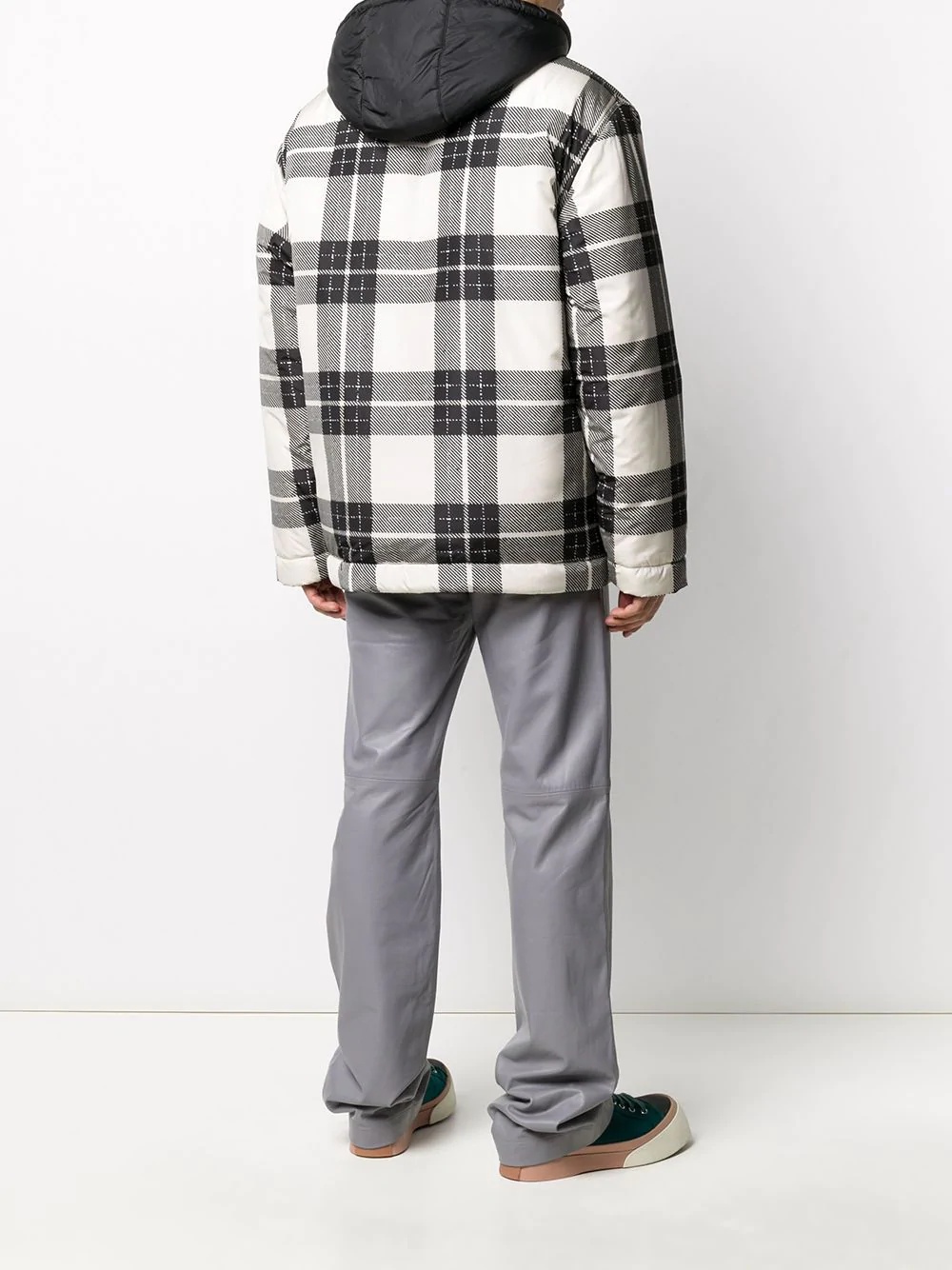 hooded checked coat - 4