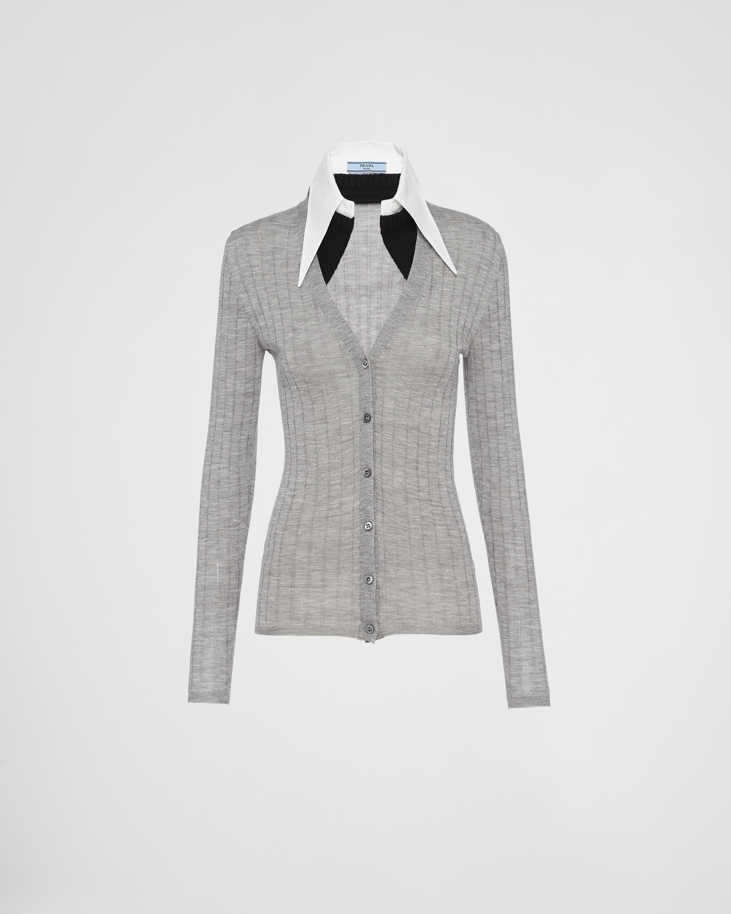 Prada Women's Cashmere and Silk Cardigan with Collar - Grey Multi - Size 4