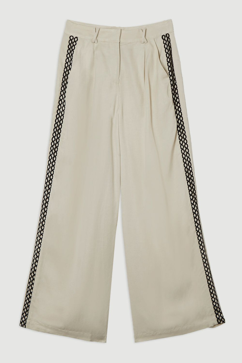 Viscose Linen Lace Trim Insert Woven Trouser 4