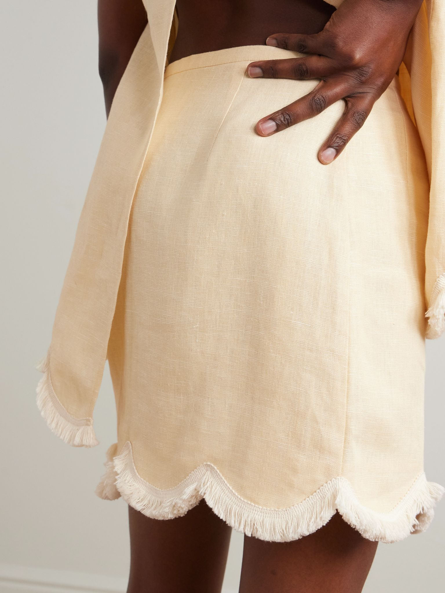 Essie fringed linen mini skirt Pastel yellow - 3