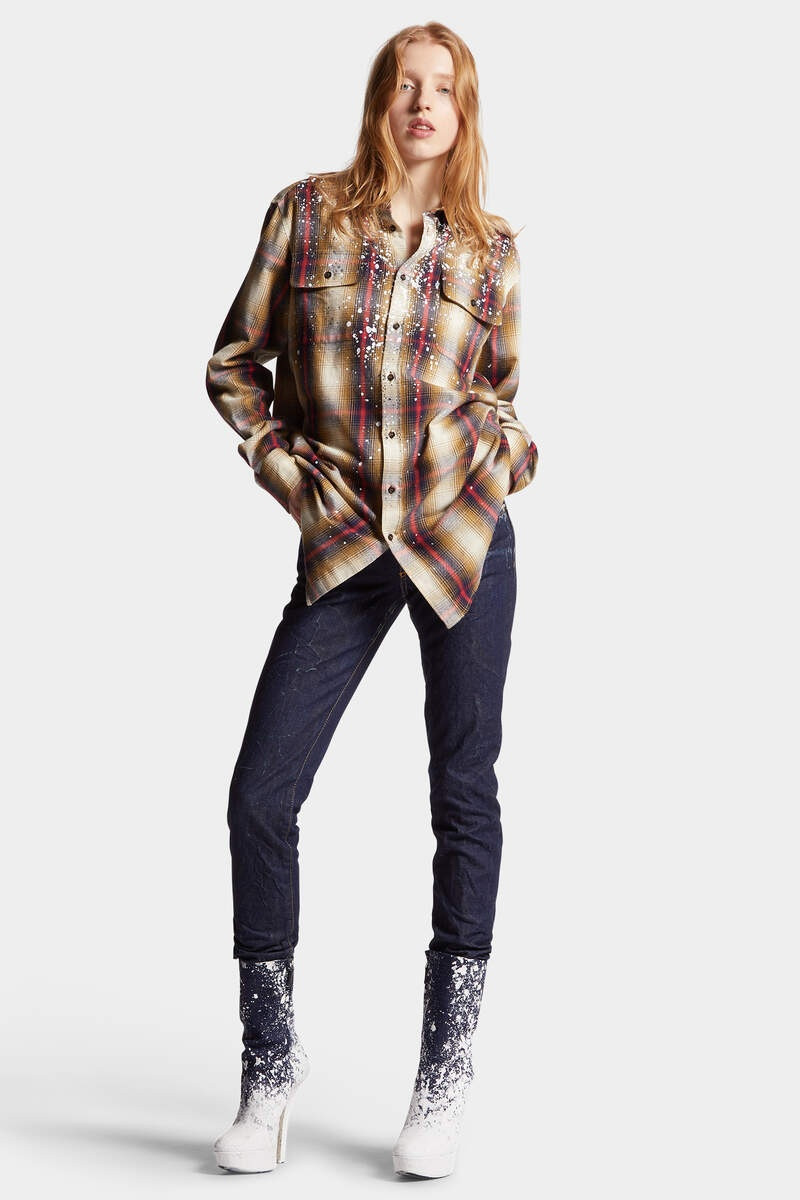 SPARKLING CHECKED FLANEL GRUNGE MILITARY SHIRT 6