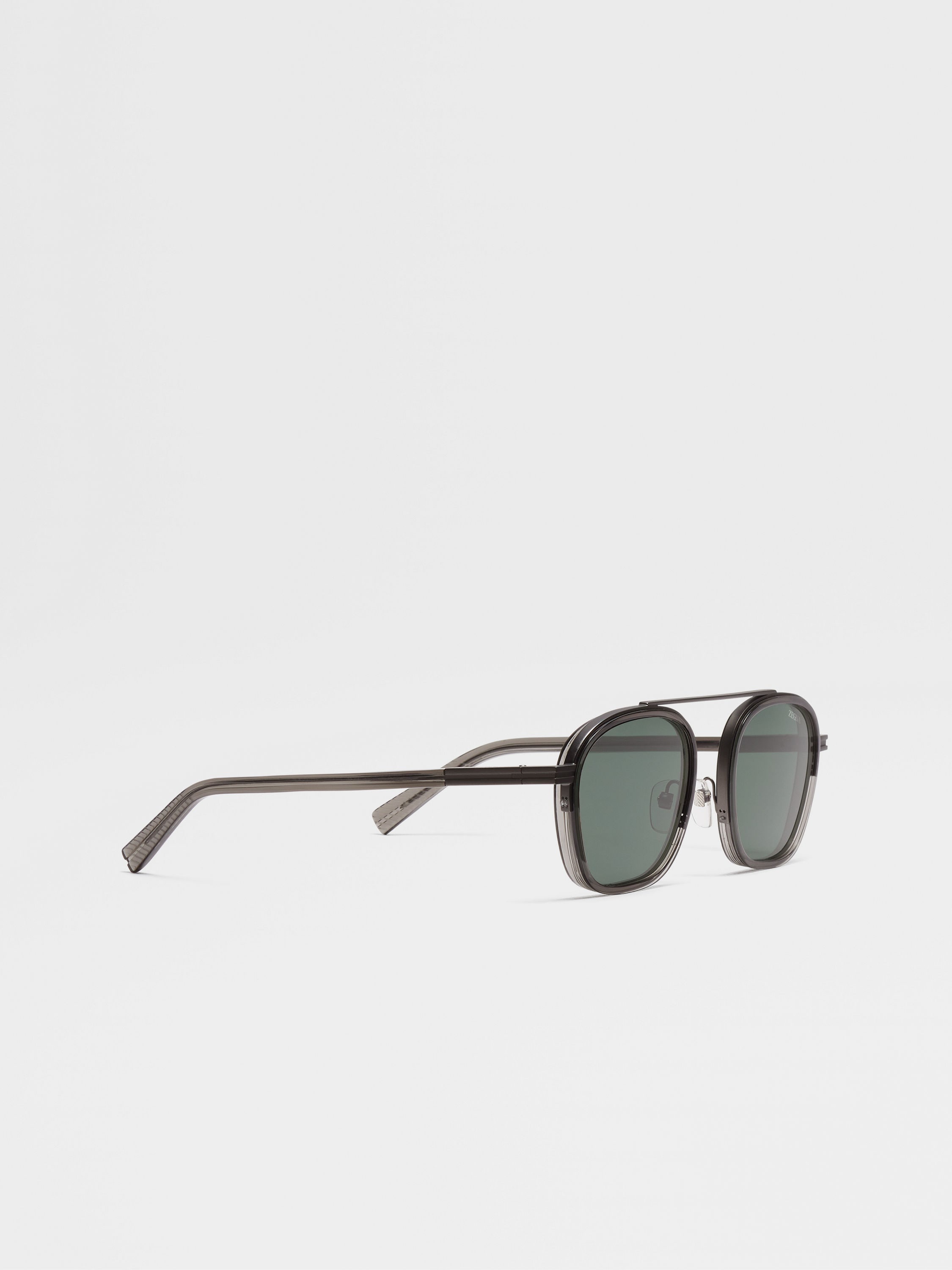 TRANSPARENT DARK GREY ORIZZONTE I ACETATE AND METAL SUNGLASSES - 3