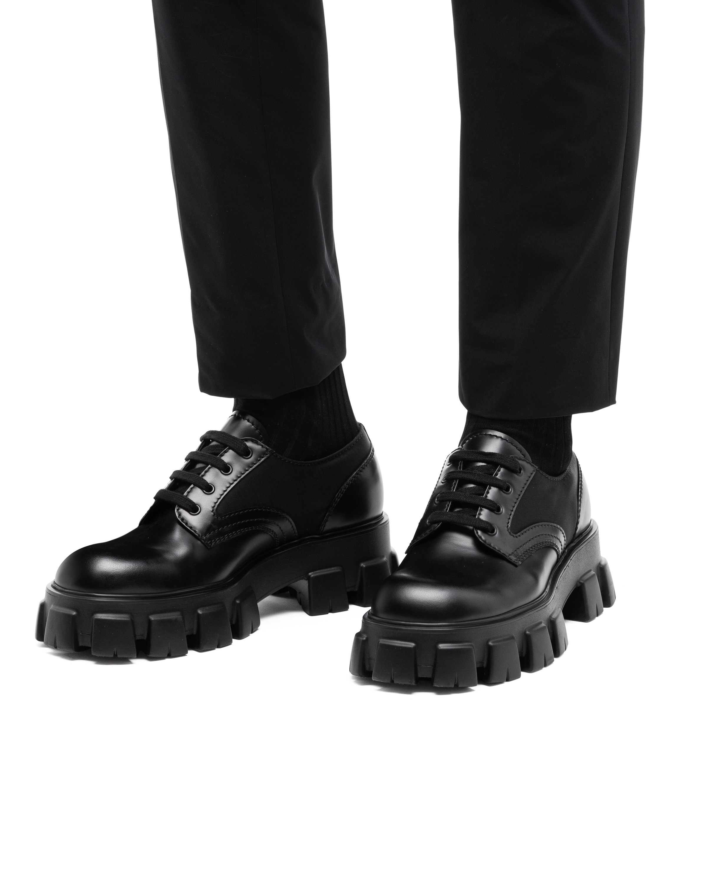 Prada Monolith brushed leather and nylon lace-up shoes - 3