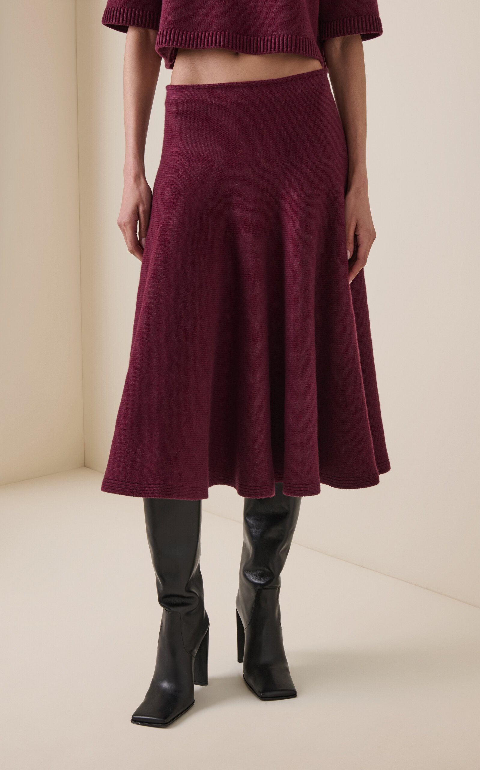 Cashmere-Blend Knit Midi Skirt burgundy - 3