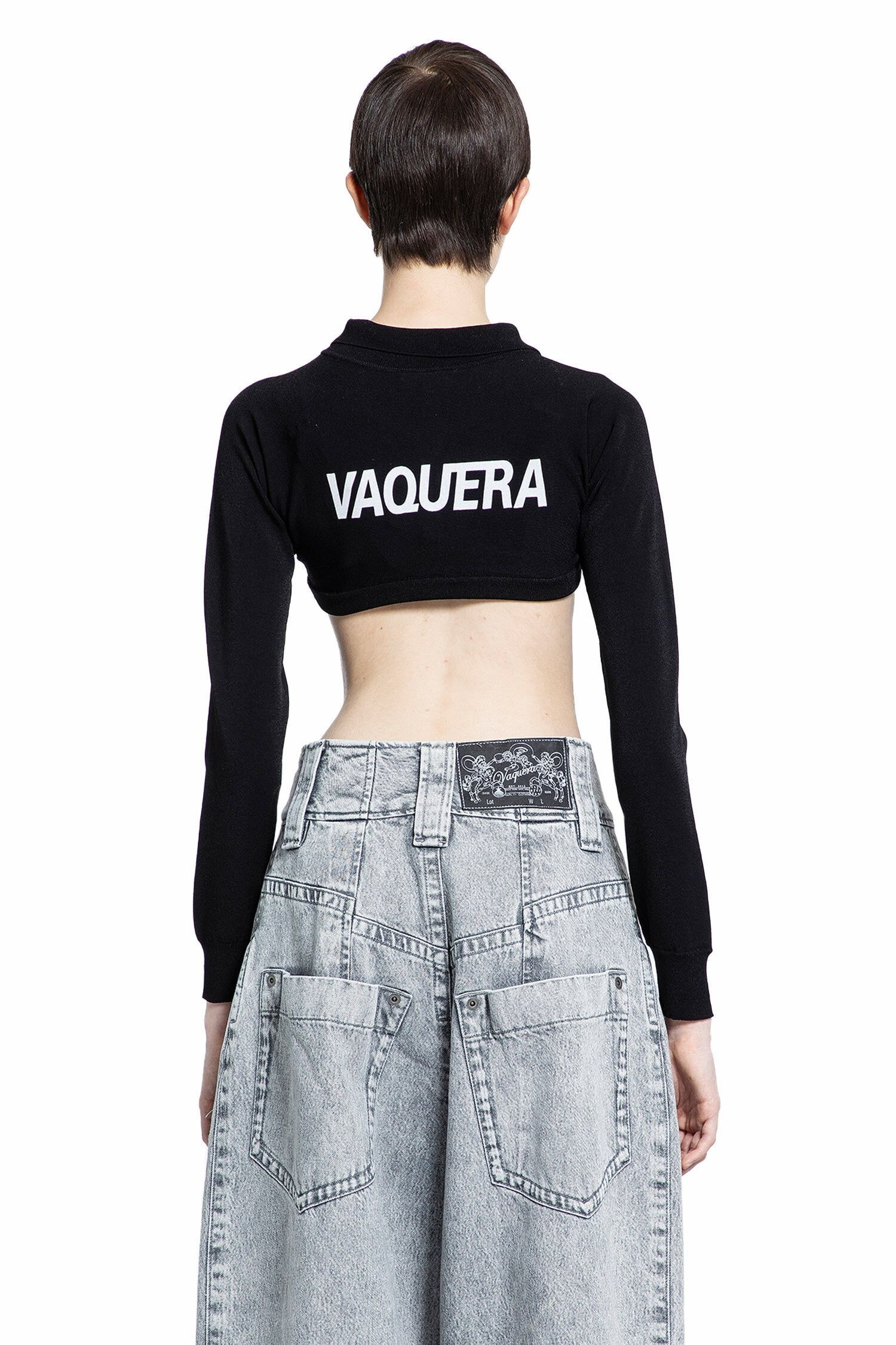ヴァケラ VAQUERA cropped knit polo shirt ニットポロシャツ VAQ07N006-1 ブラック サイズ：XL VAQUERA(ヴァケラ) cropped knit polo shirtニットポロシャツ