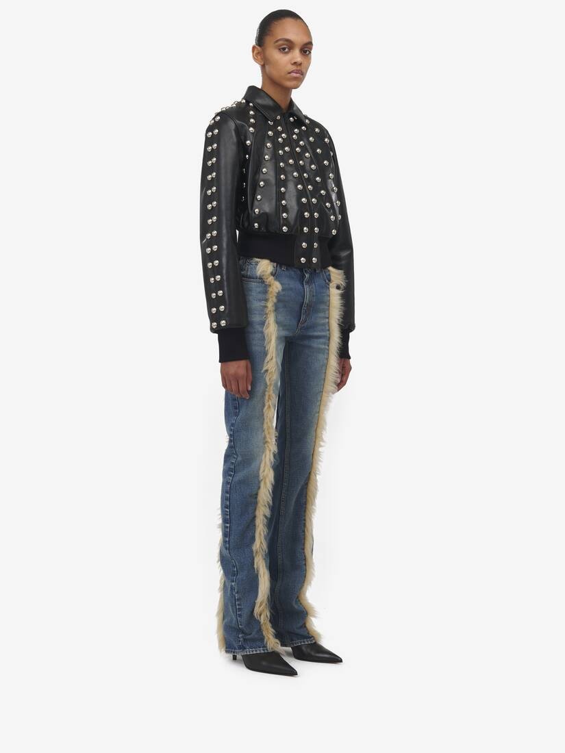 Studded Leather Bomber Jacket - 4