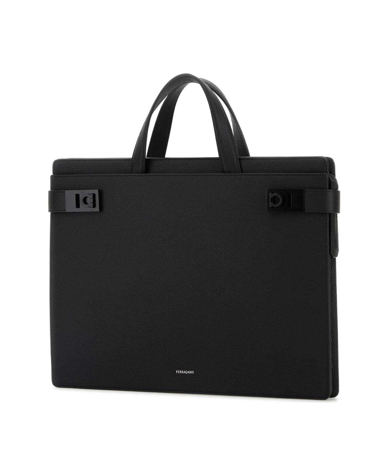 Black Leather Twins Briefcase - 2