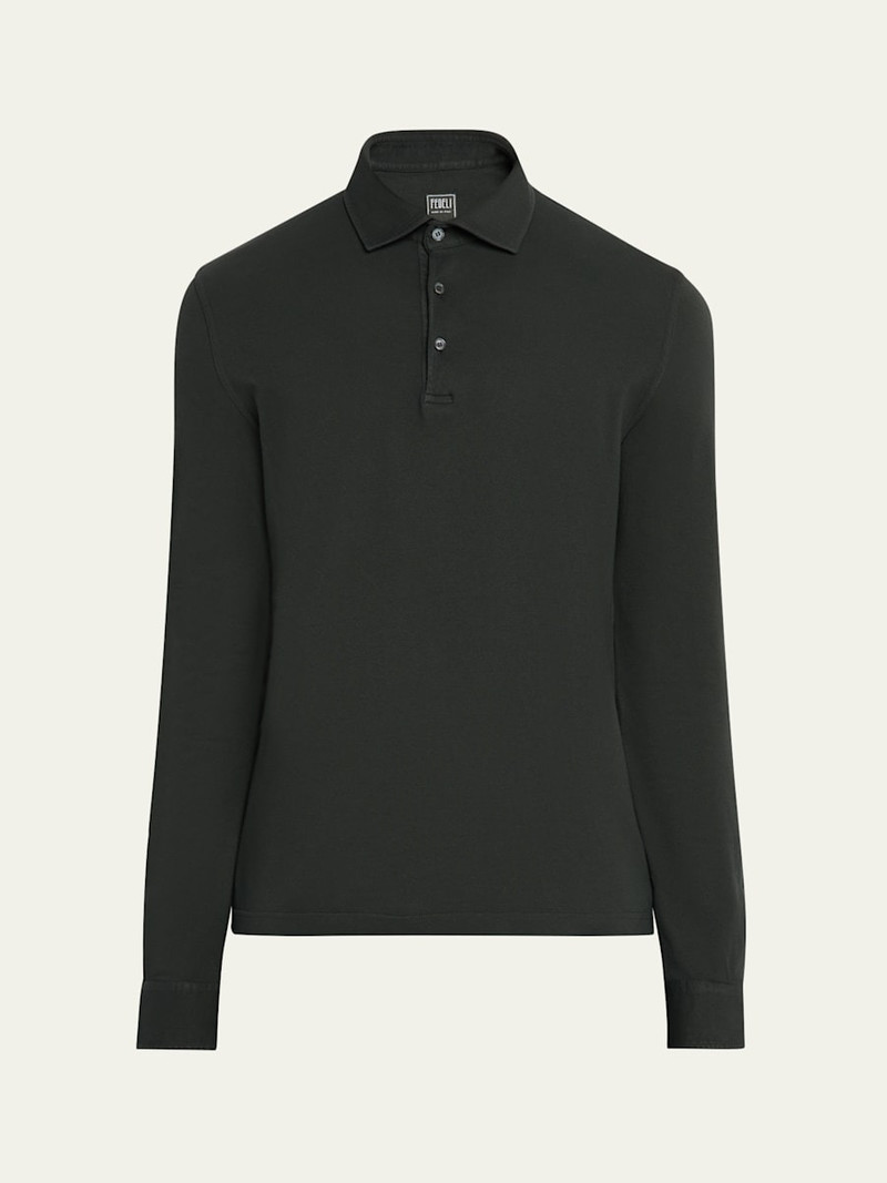 Men's Giza Cotton Long-Sleeve Pique Polo Shirt 1