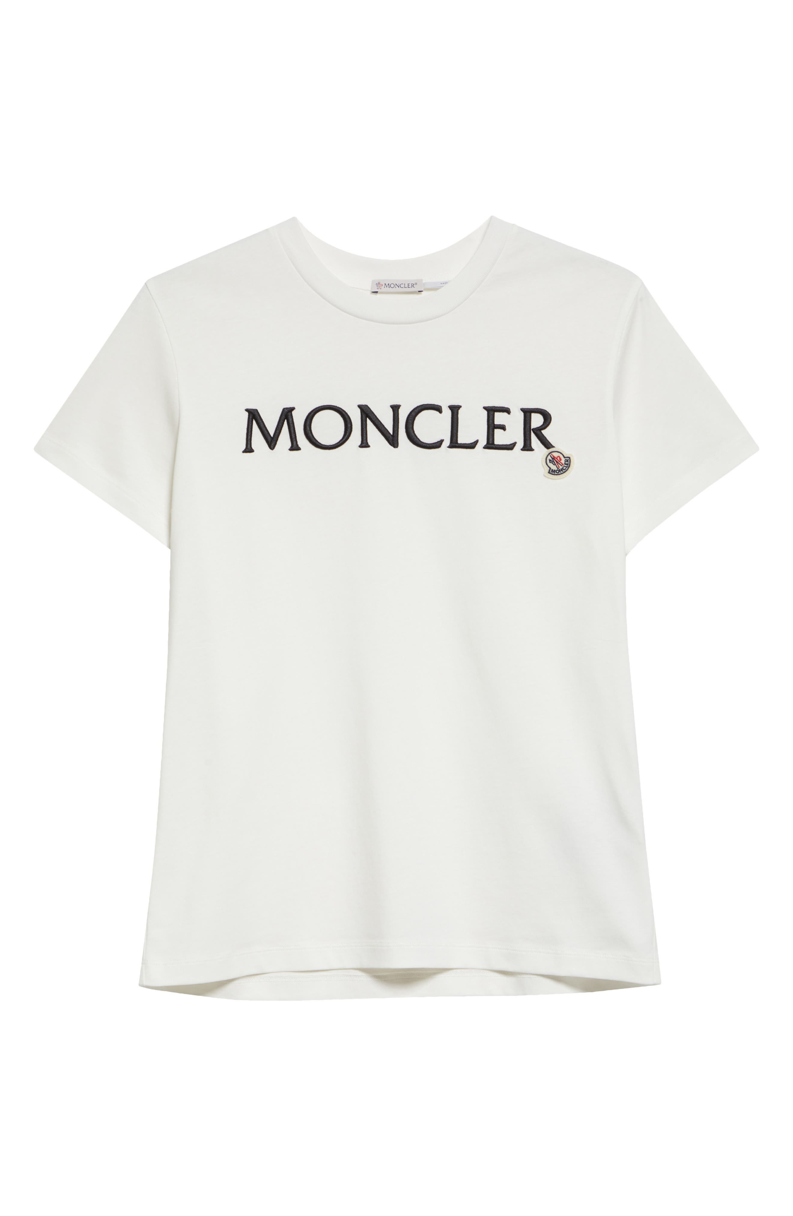 Moncler Logo Embroidered Cotton T-Shirt in Eggnog at Nordstrom - 5
