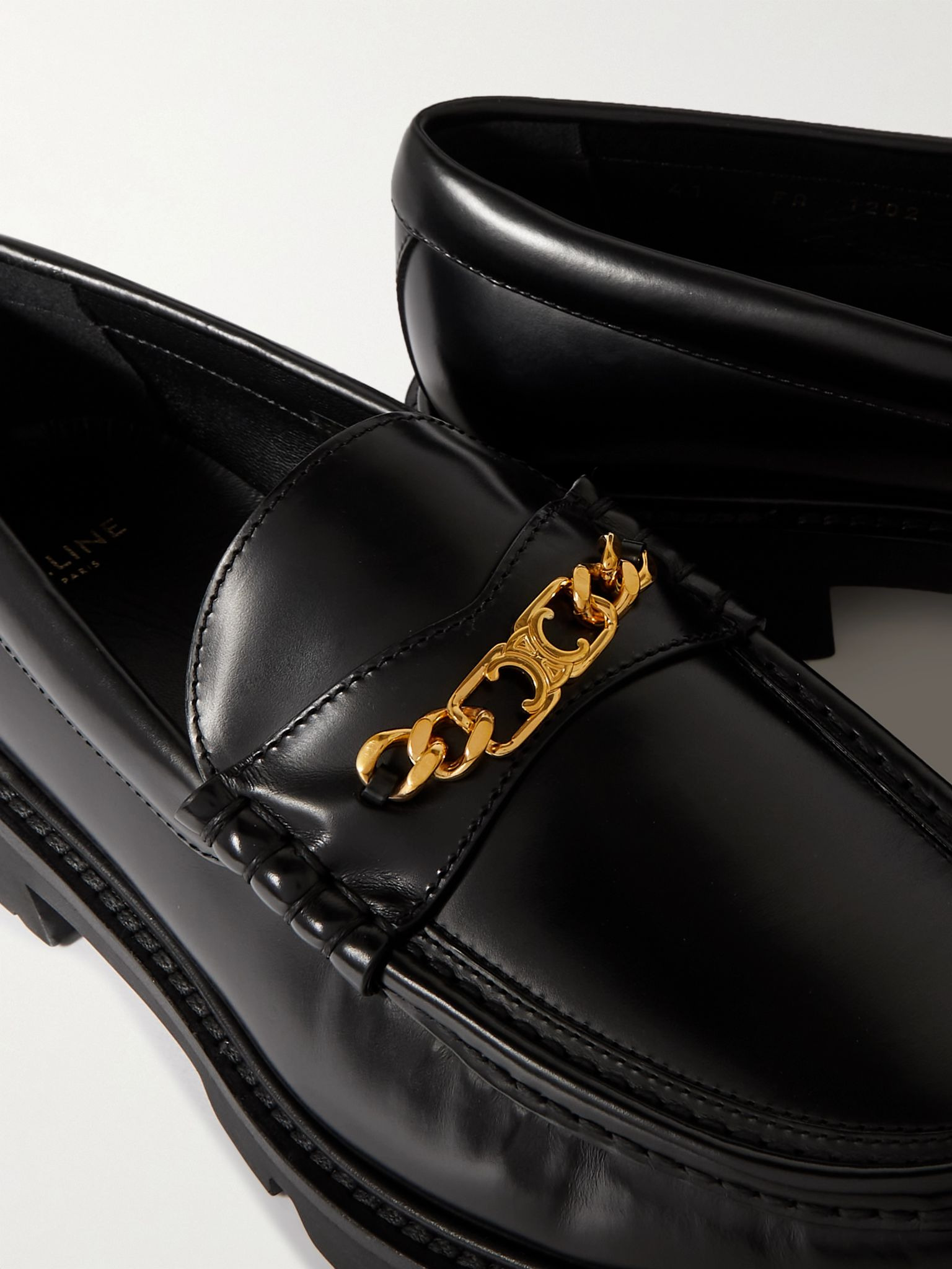 Triomphe Embellished Leather Loafers Black - 5