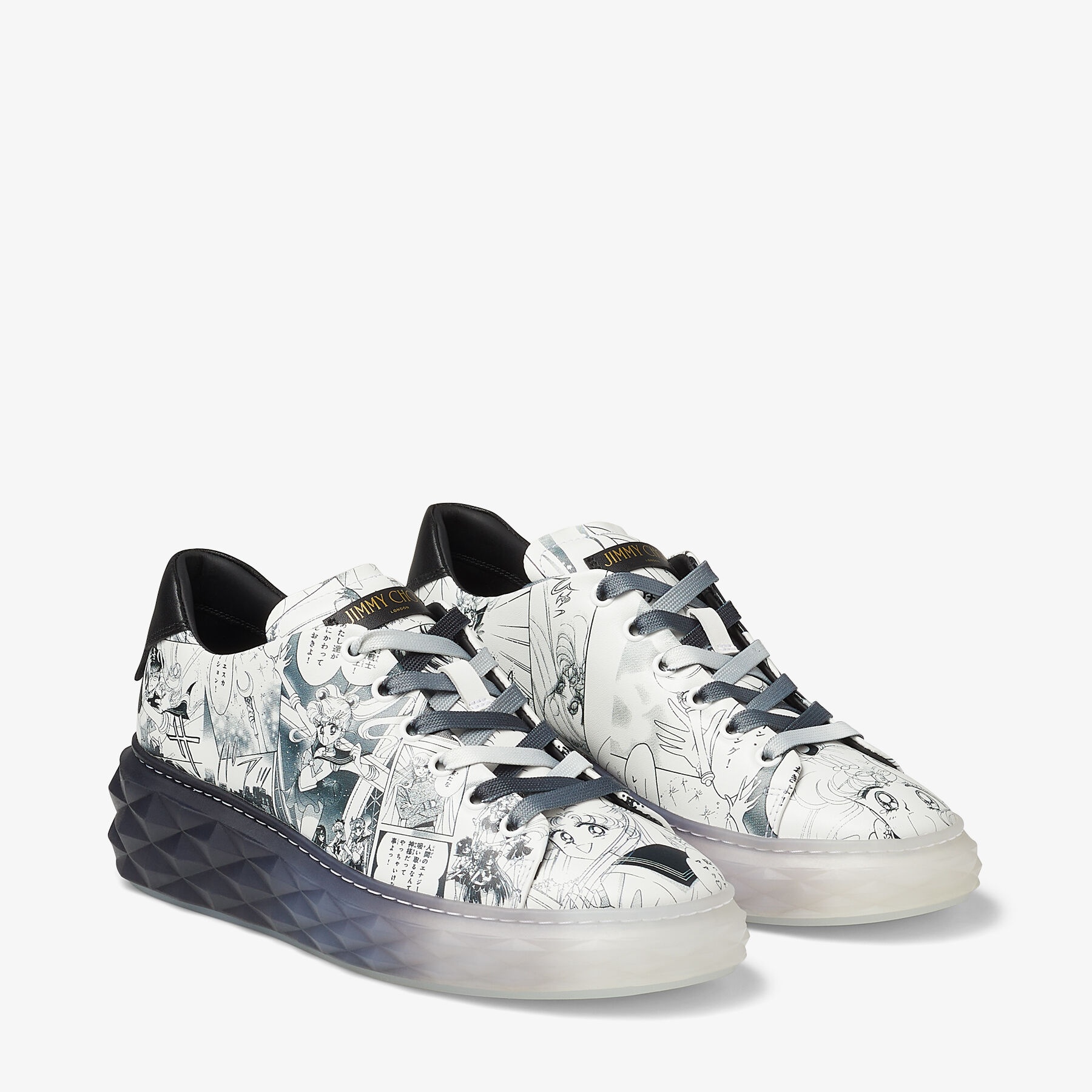 Collage Diamond Light Maxi
Monochrome Manga Printed Leather Low-Top Trainers - 4