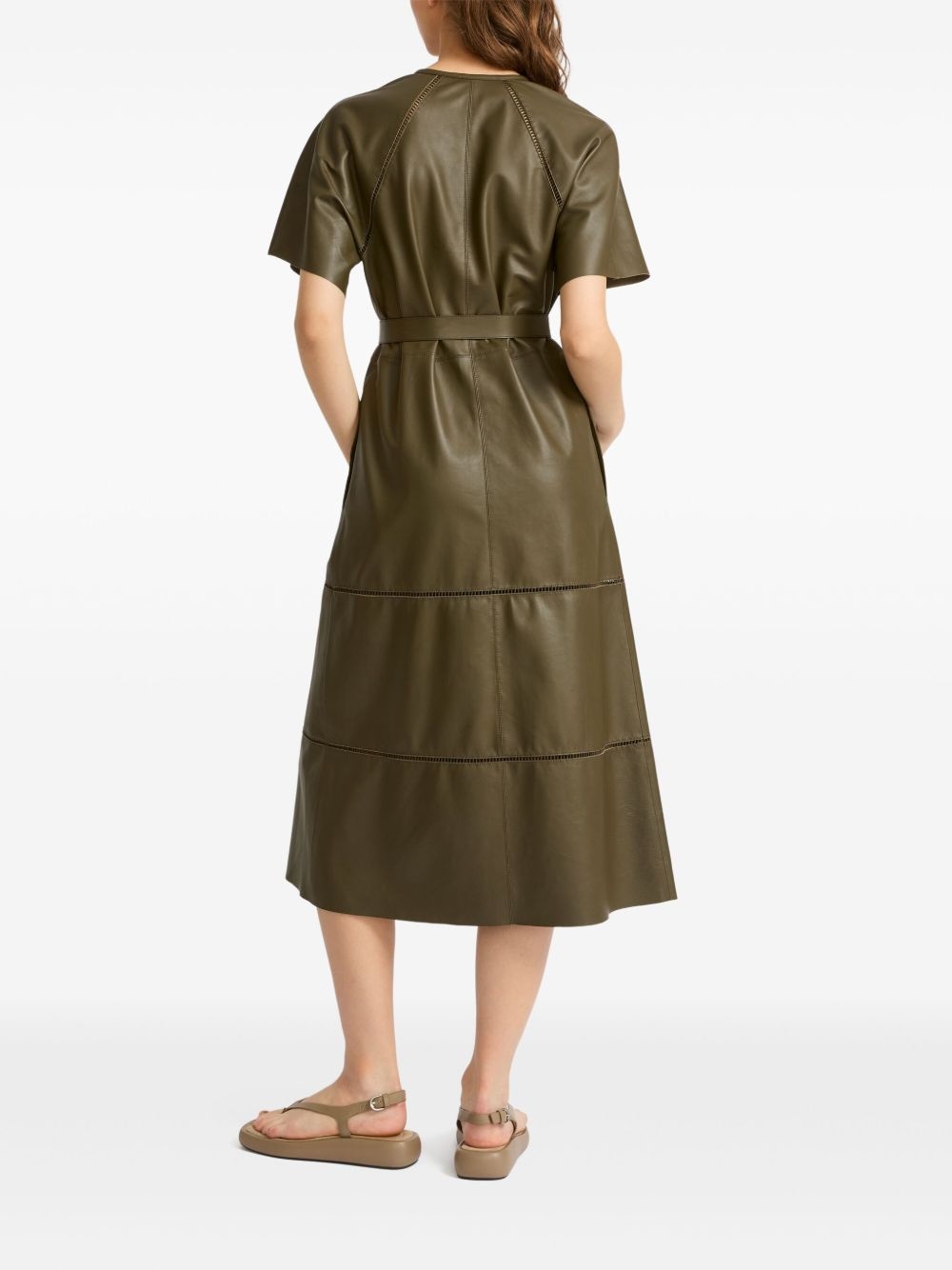 belted leather midi dress - 3