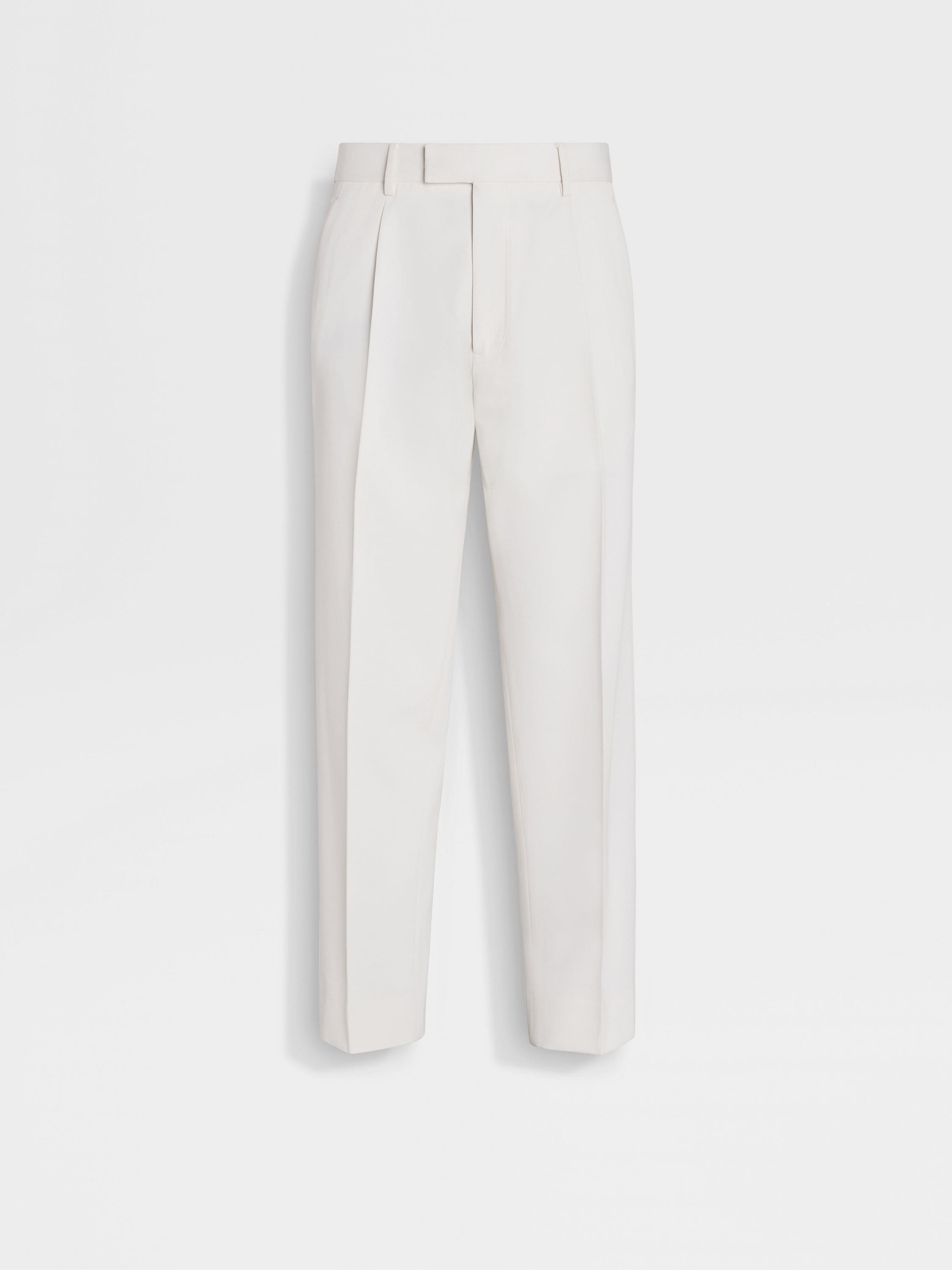 WHITE COTTON AND WOOL PANTS - 1