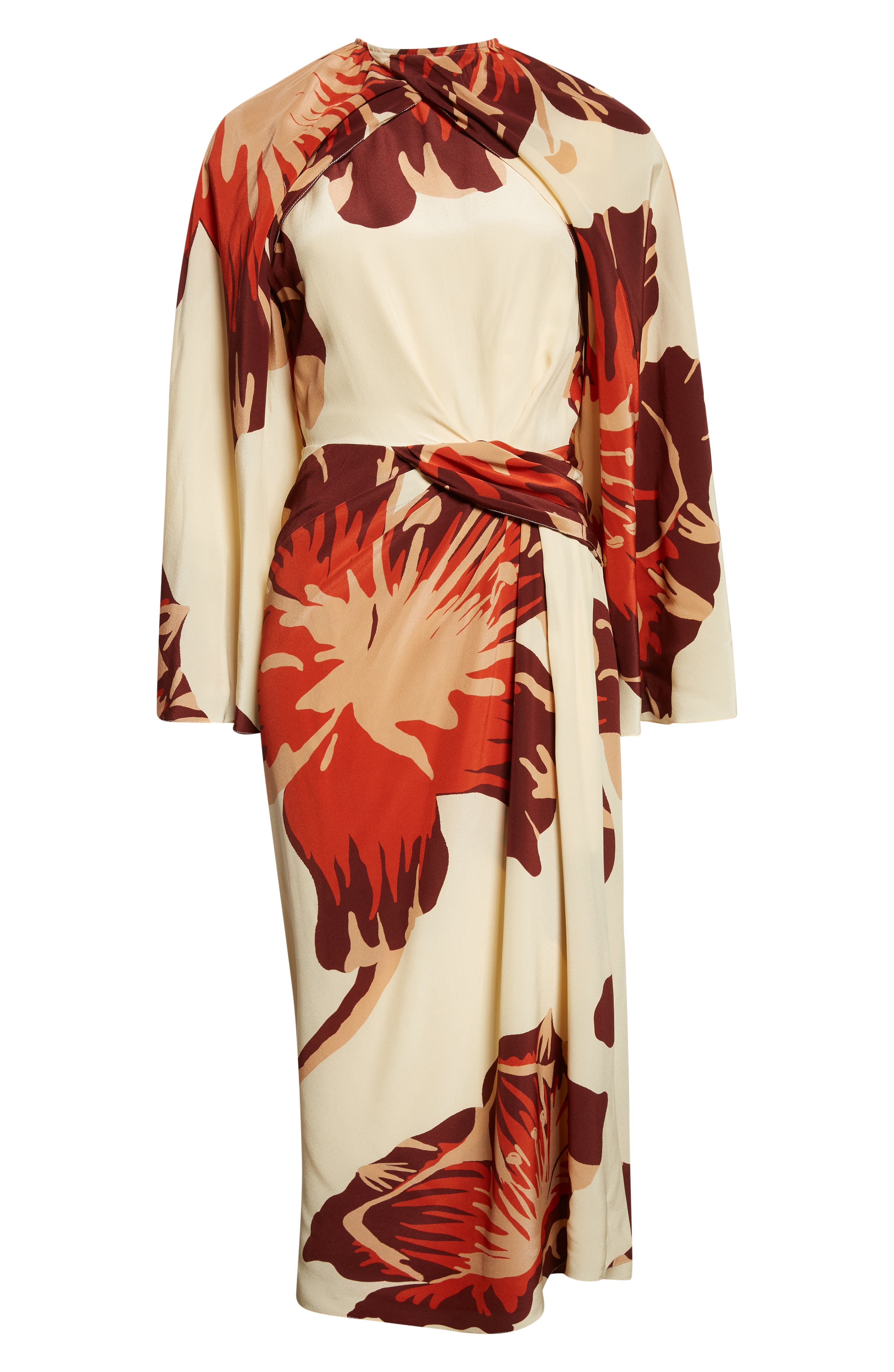 Johanna Ortiz Odyssey Floral Print Dress with Removable Cape in Ecru /Wine /Red /Pink at Nordstrom - 6