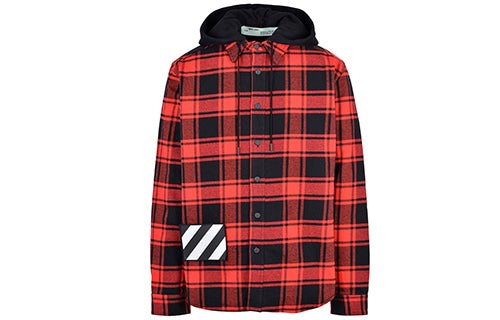 Off-White Plaid Splicing hooded Shirt Red Black Plaid 'Red Black' OMGA061E18A270012000 - 2