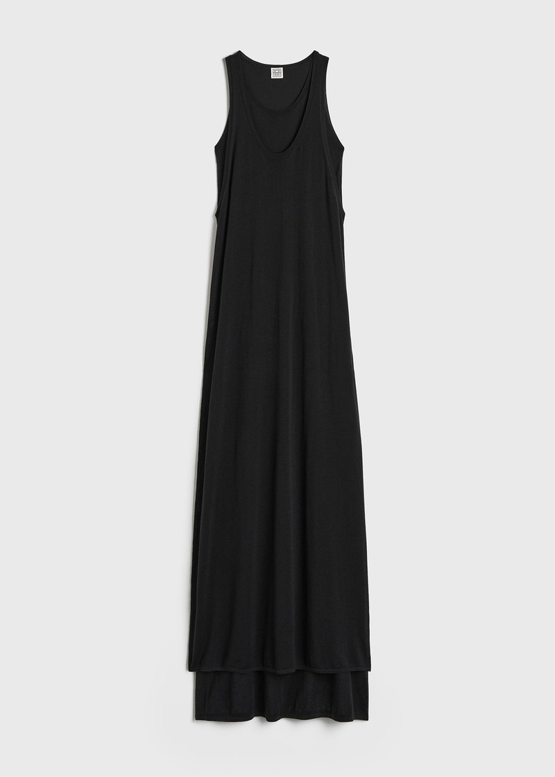Layered knit tank dress black 1
