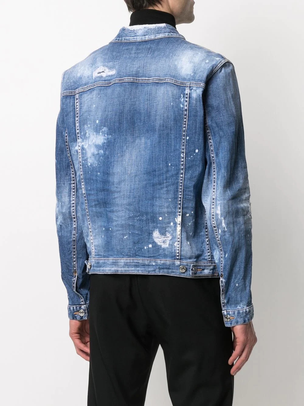 paint-splatter distressed denim jacket - 4