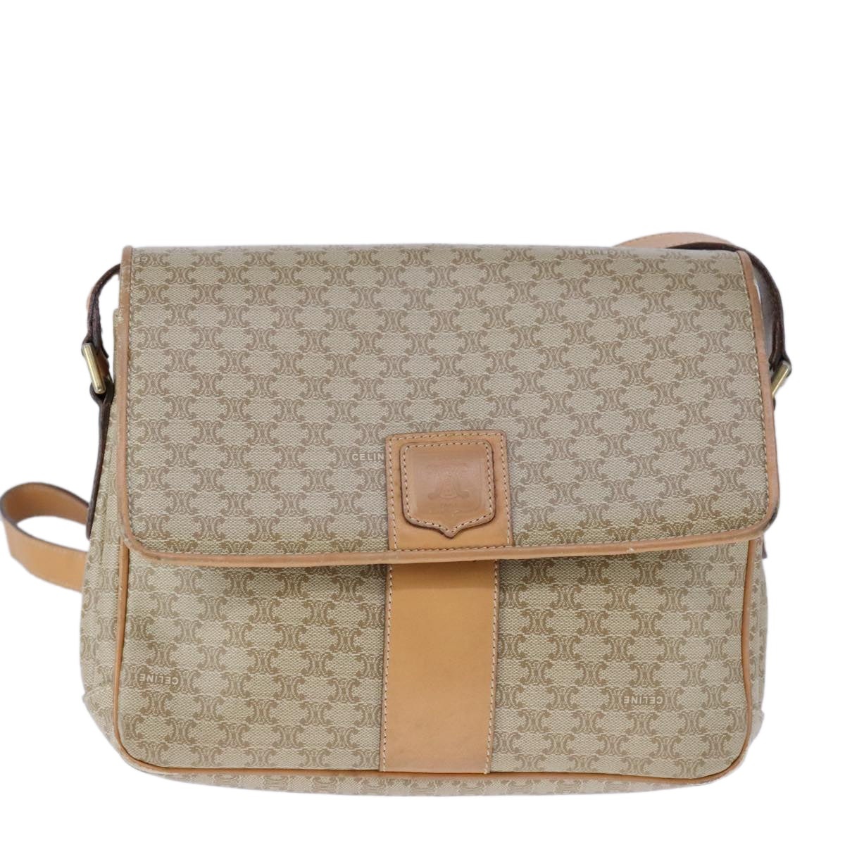 CELINE Macadam Canvas Shoulder Bag Pvc Leather Beige - 13