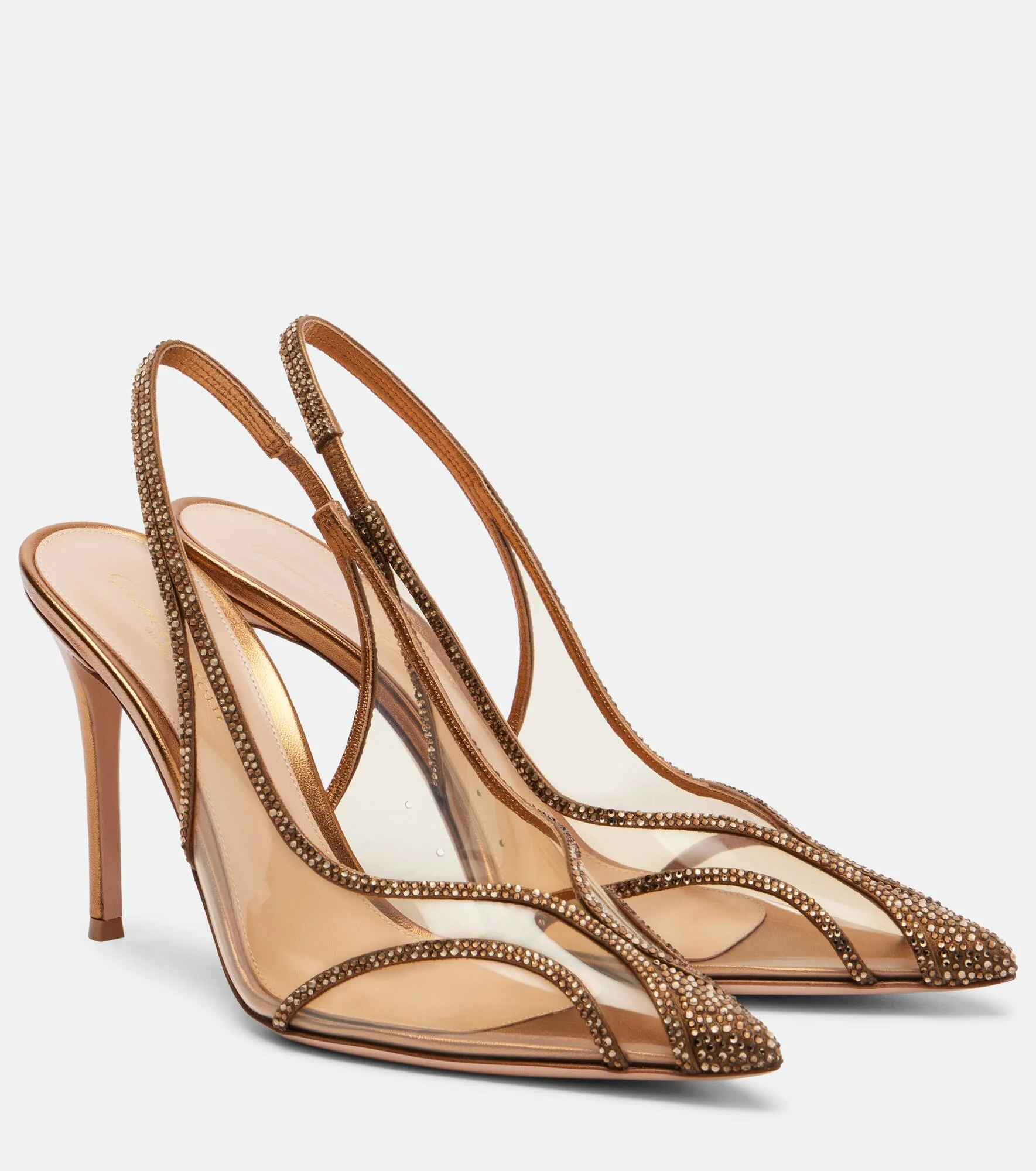 Diana 95 leather-trimmed PU slingback pumps - 1