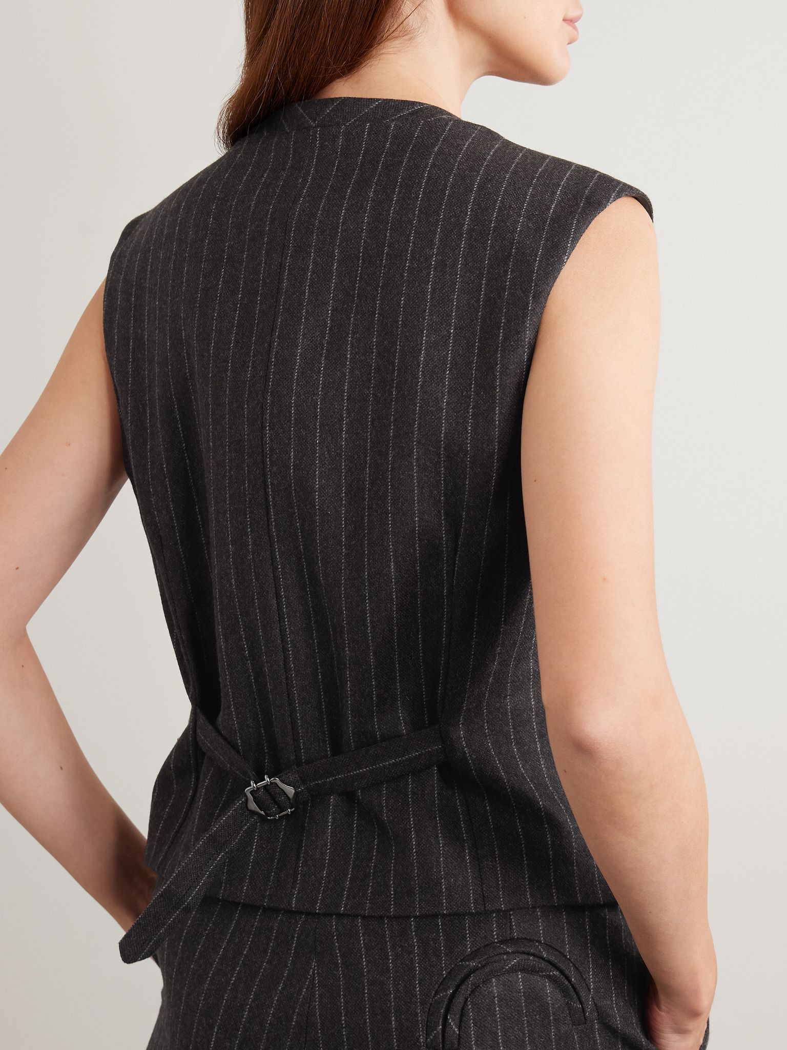 Feral pinstriped wool and cashmere-blend vest Dark brown - 3