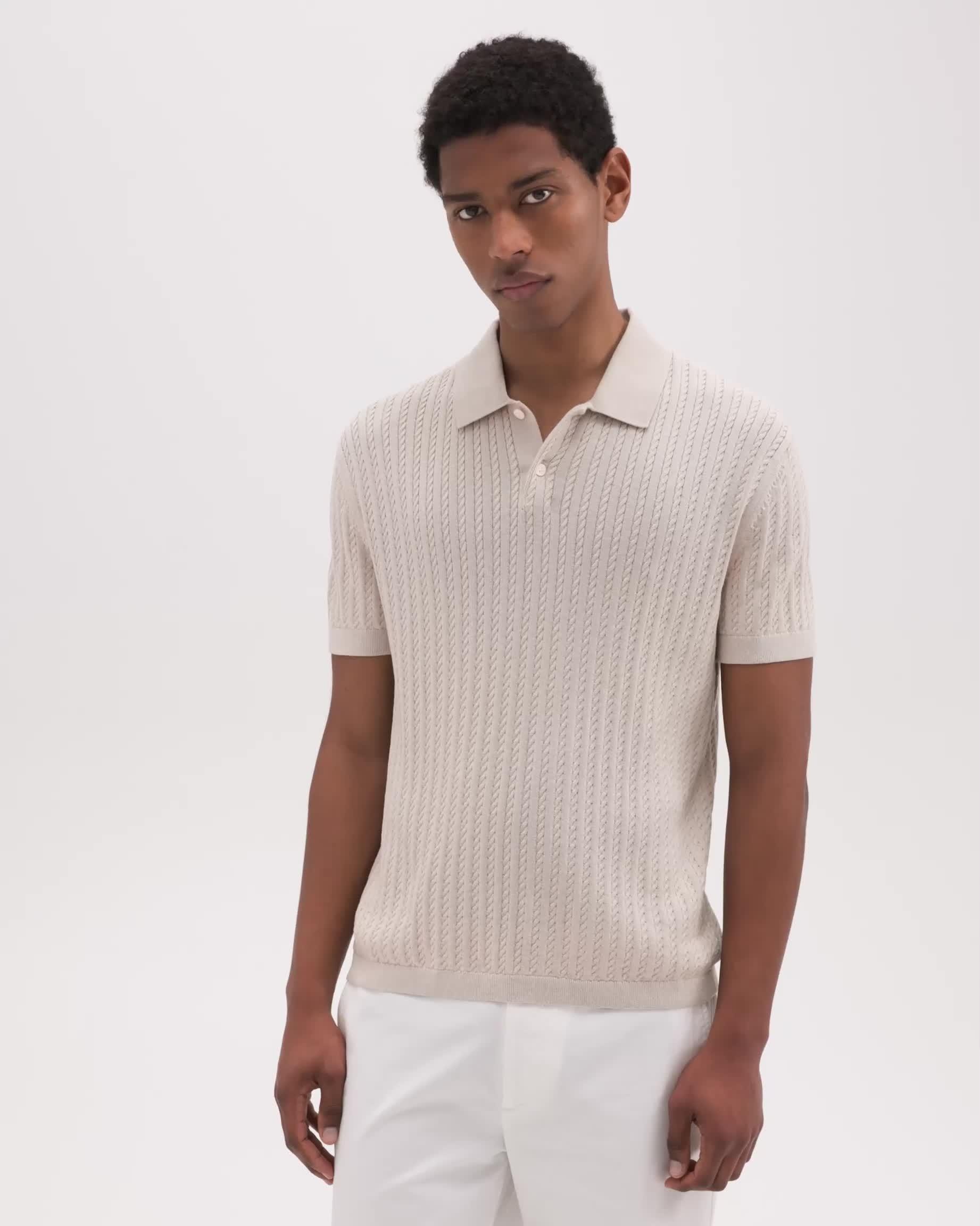 Cable Knit Polo in Cotton - 7