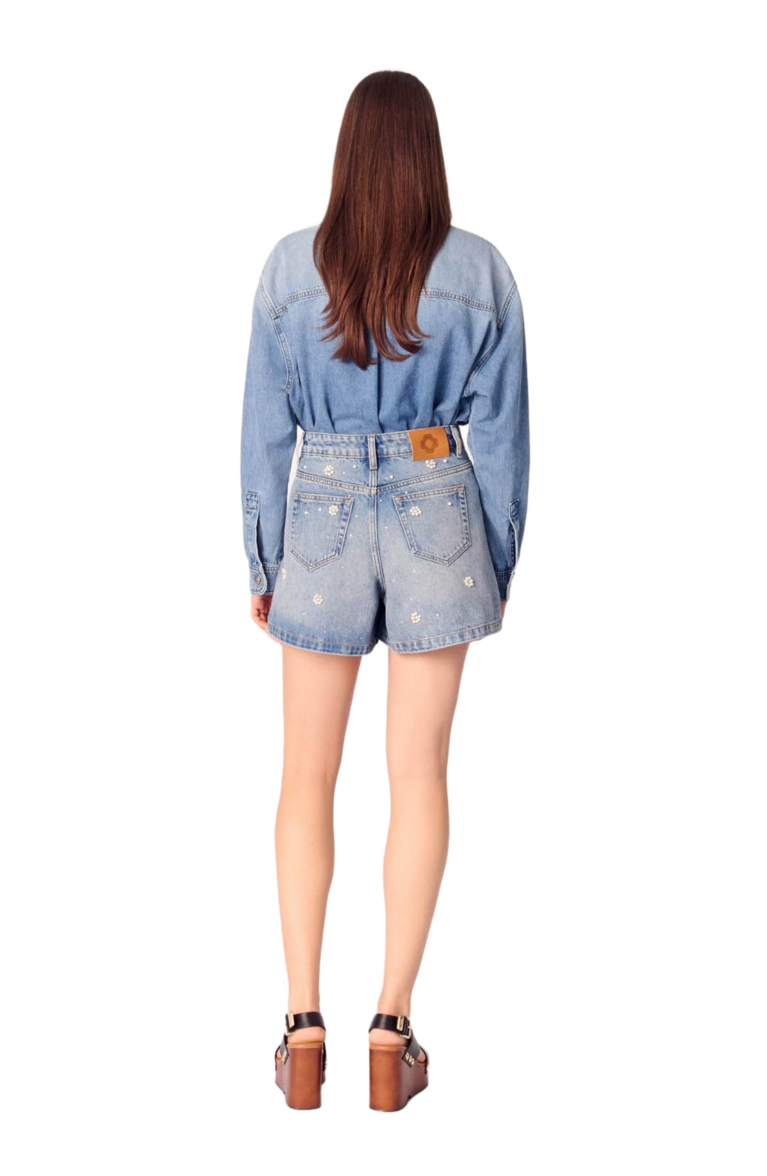 maje Denim shorts with embroidered beads in Blue at Nordstrom - 4