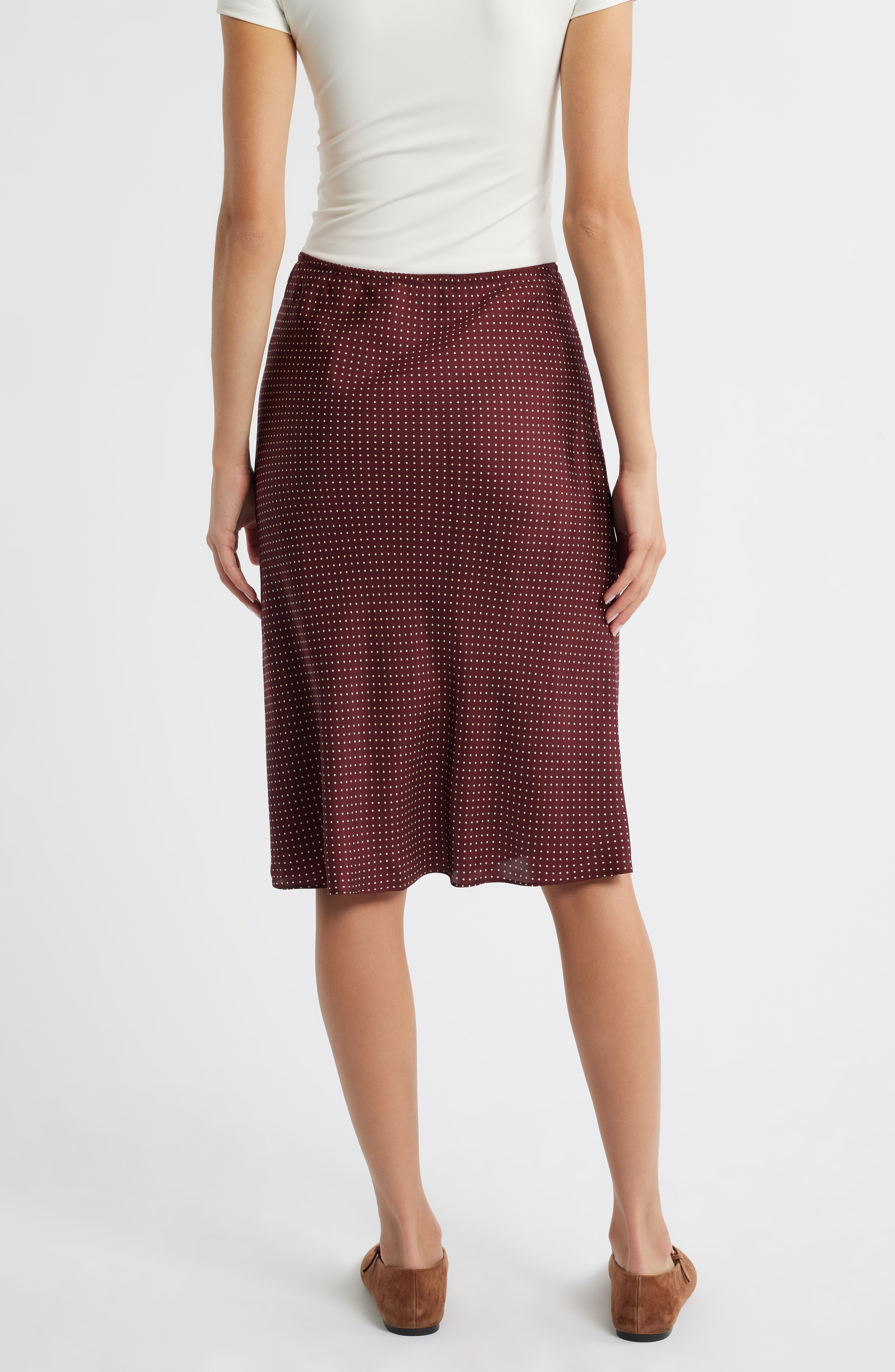 DÔEN Elowette Pin Dot Silk Blend Twill Skirt in Burgandy Colette Dot at Nordstrom - 2