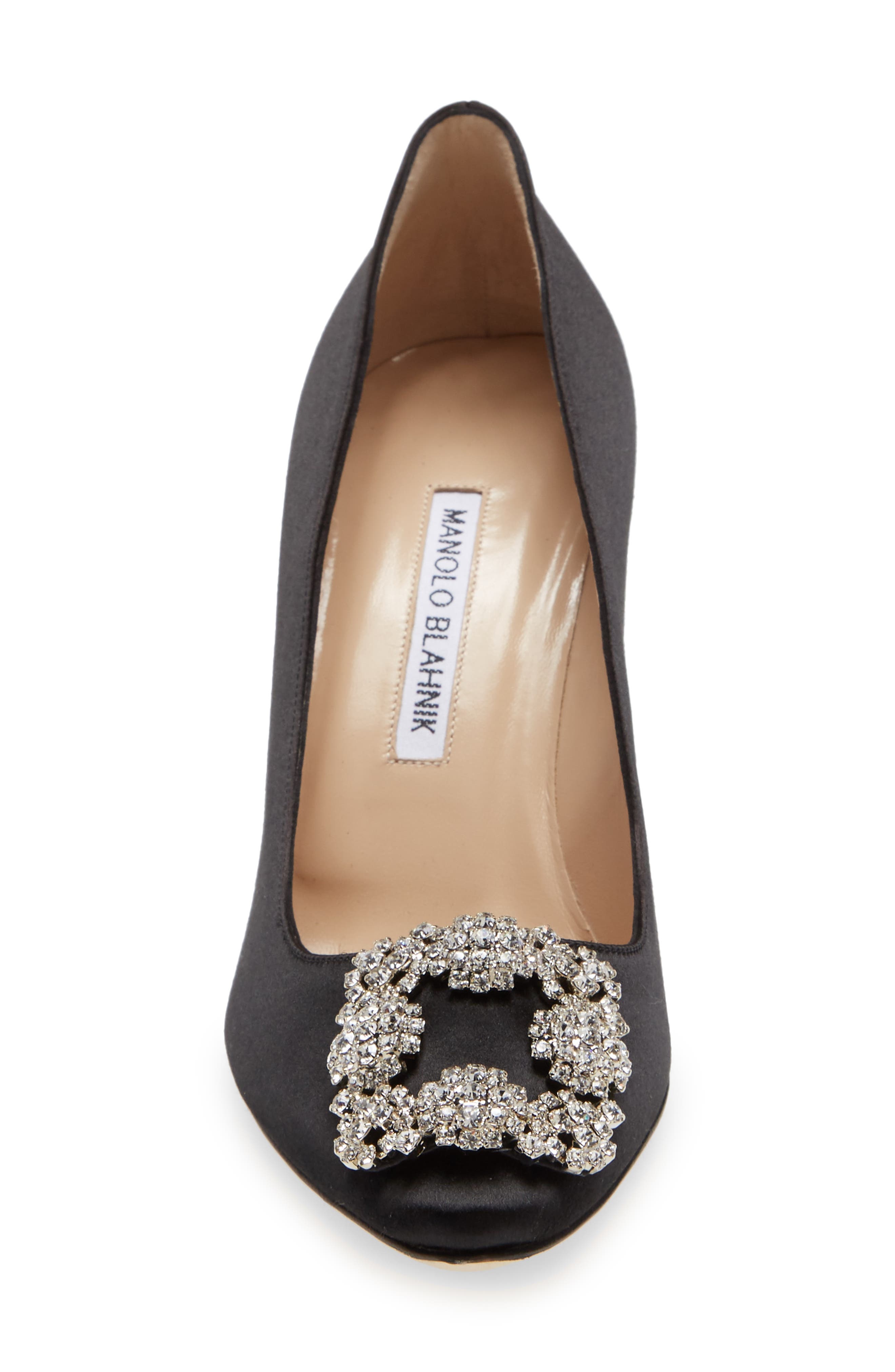 Manolo Blahnik Hangisi Crystal Buckle Pump in Black Satin/Clear Buckle at Nordstrom - 4