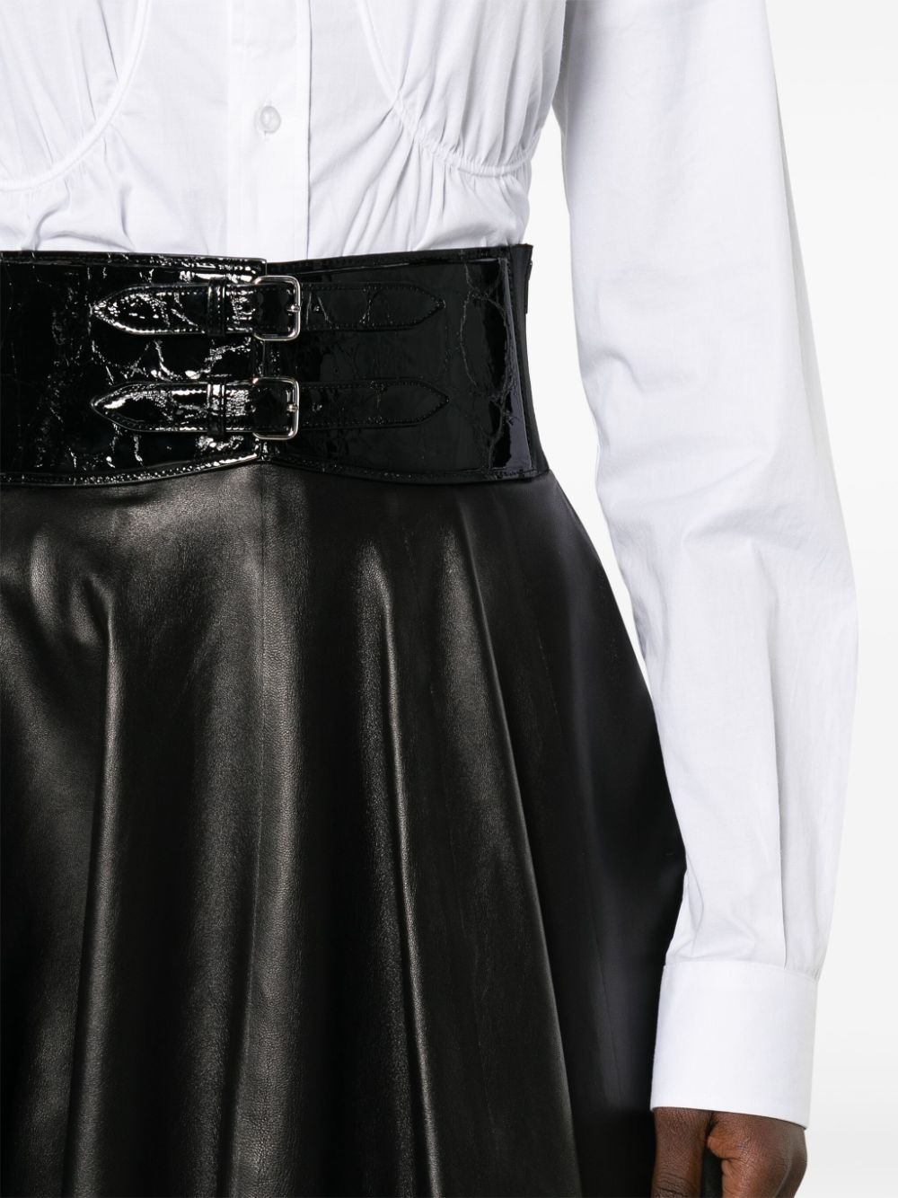 belted leather midi skirt - 5