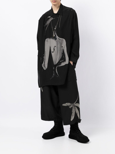 Yohji Yamamoto Swallow-print asymmetric shirt outlook