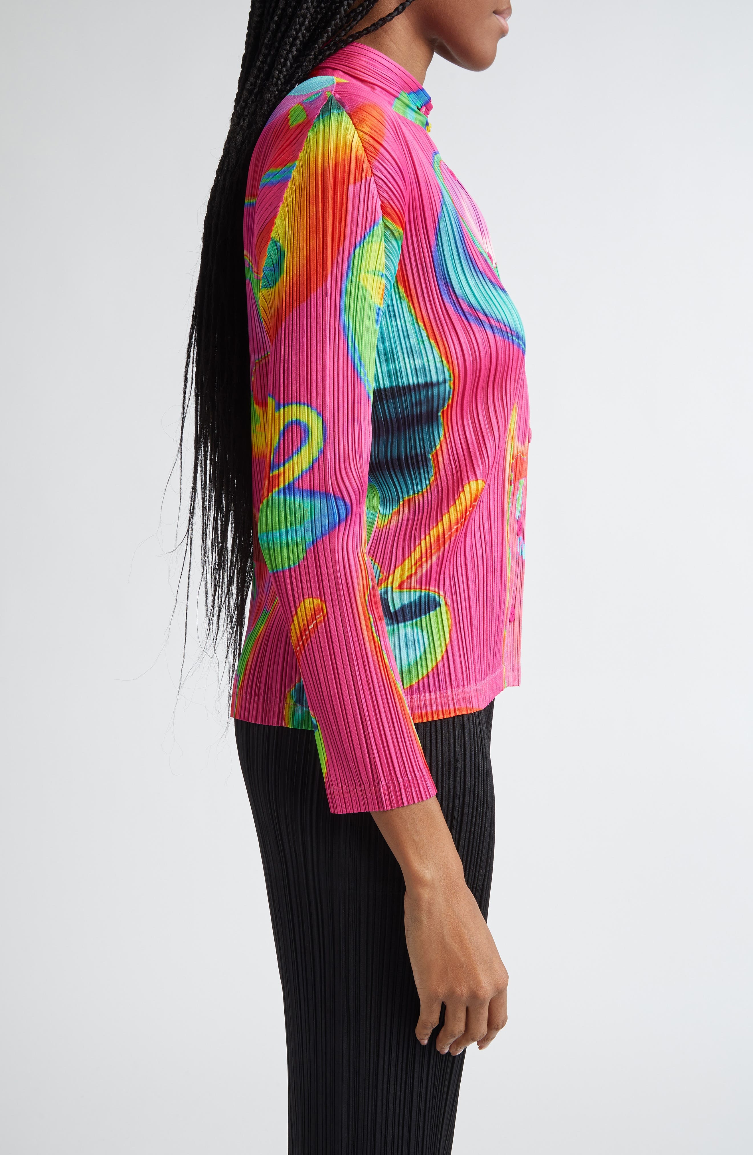 Pleats Please Issey Miyake Thermal Foods Print Pleated Cardigan in Pink at Nordstrom - 3