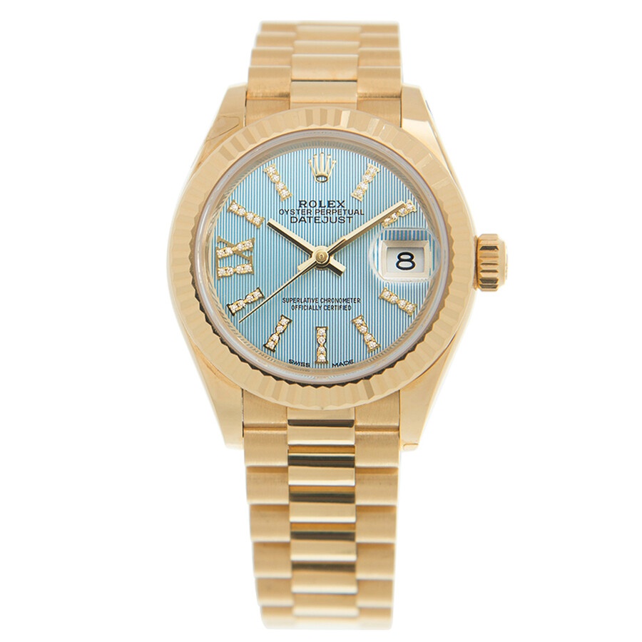 Rolex Oyster Perpetual Datejust Cornflower Blue Dial Automatic 18 Carat Yellow Gold Ladies Watch 279 - 2